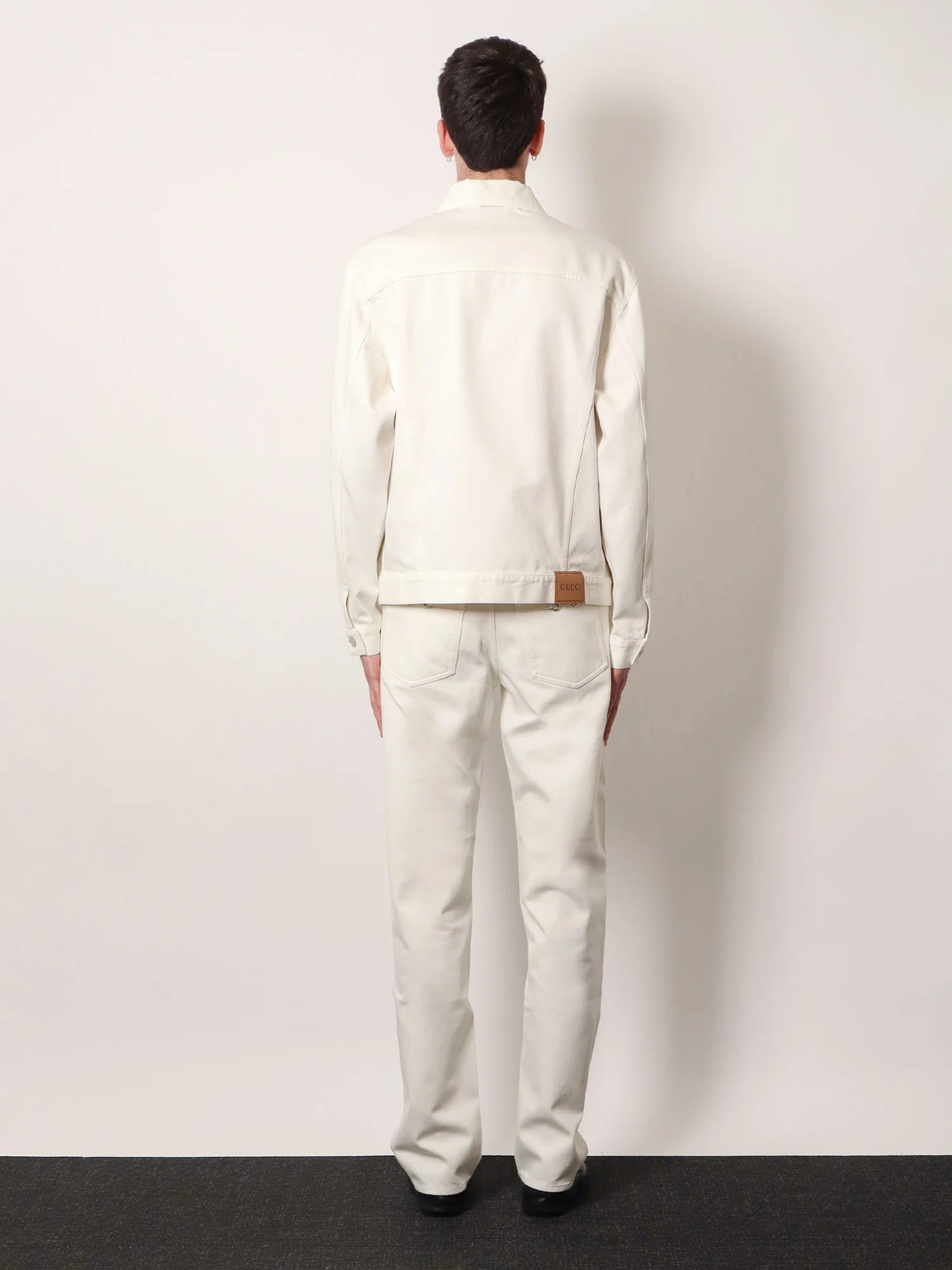 Denim trousers with metal Horsebit detail on the back