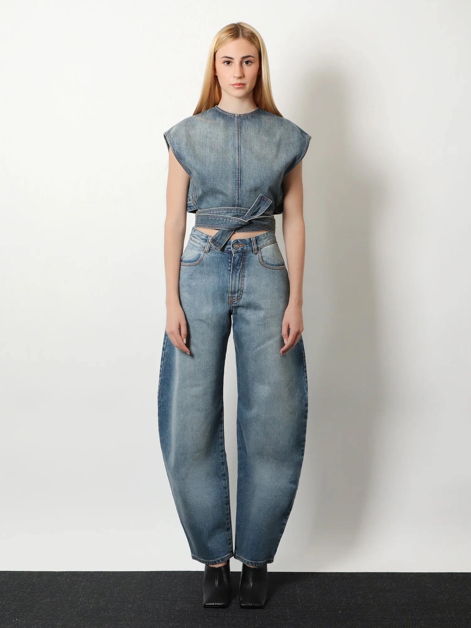 Faded blue denim jeans