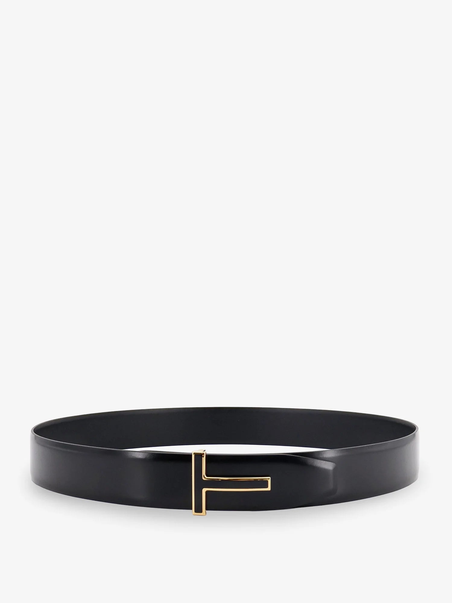 Leather belt with metal logo buckle