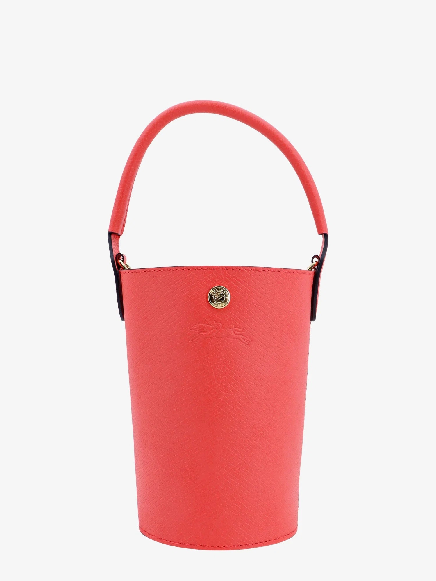 Leather bucket bag with engraved logo