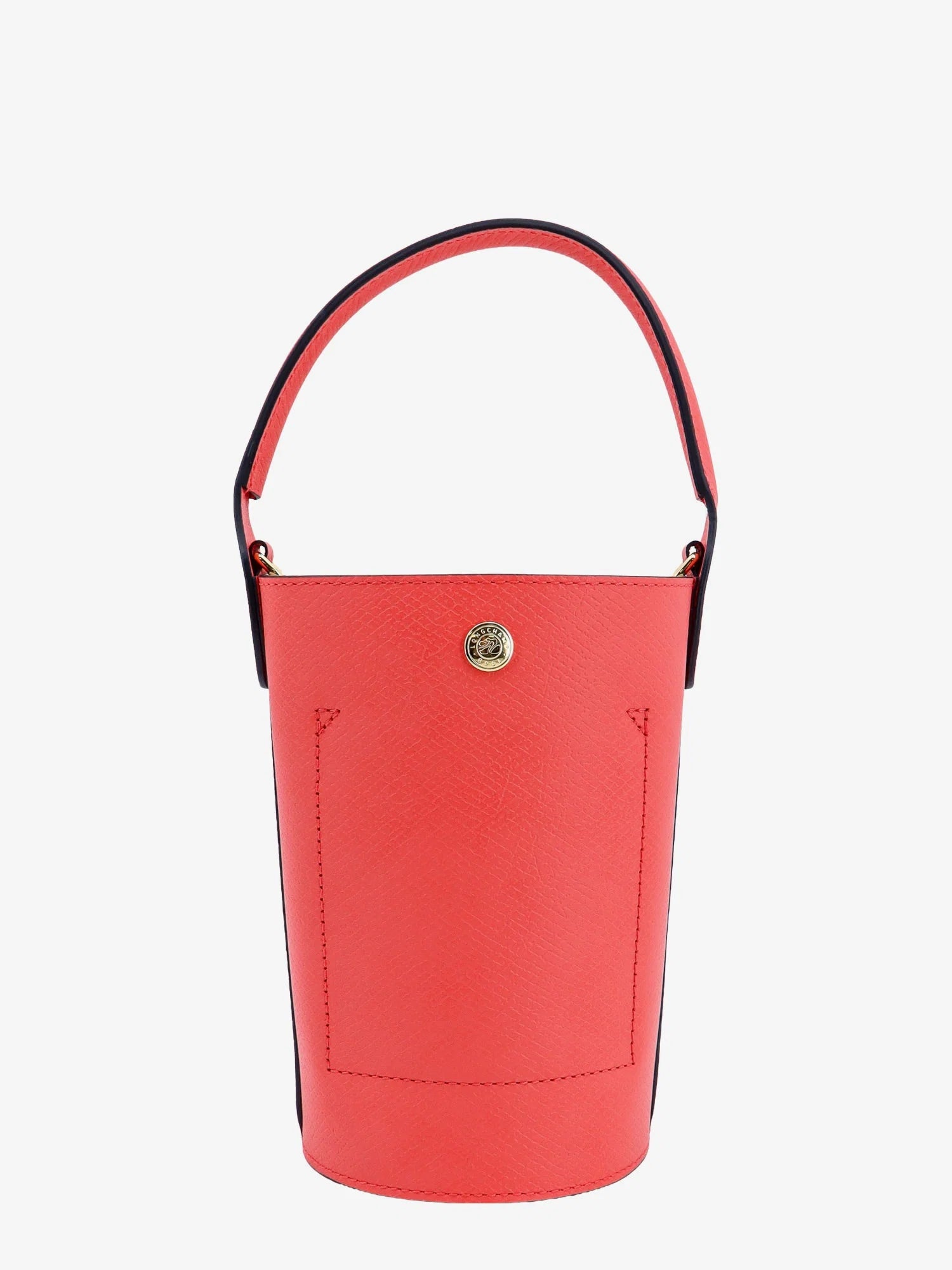 Leather bucket bag with engraved logo