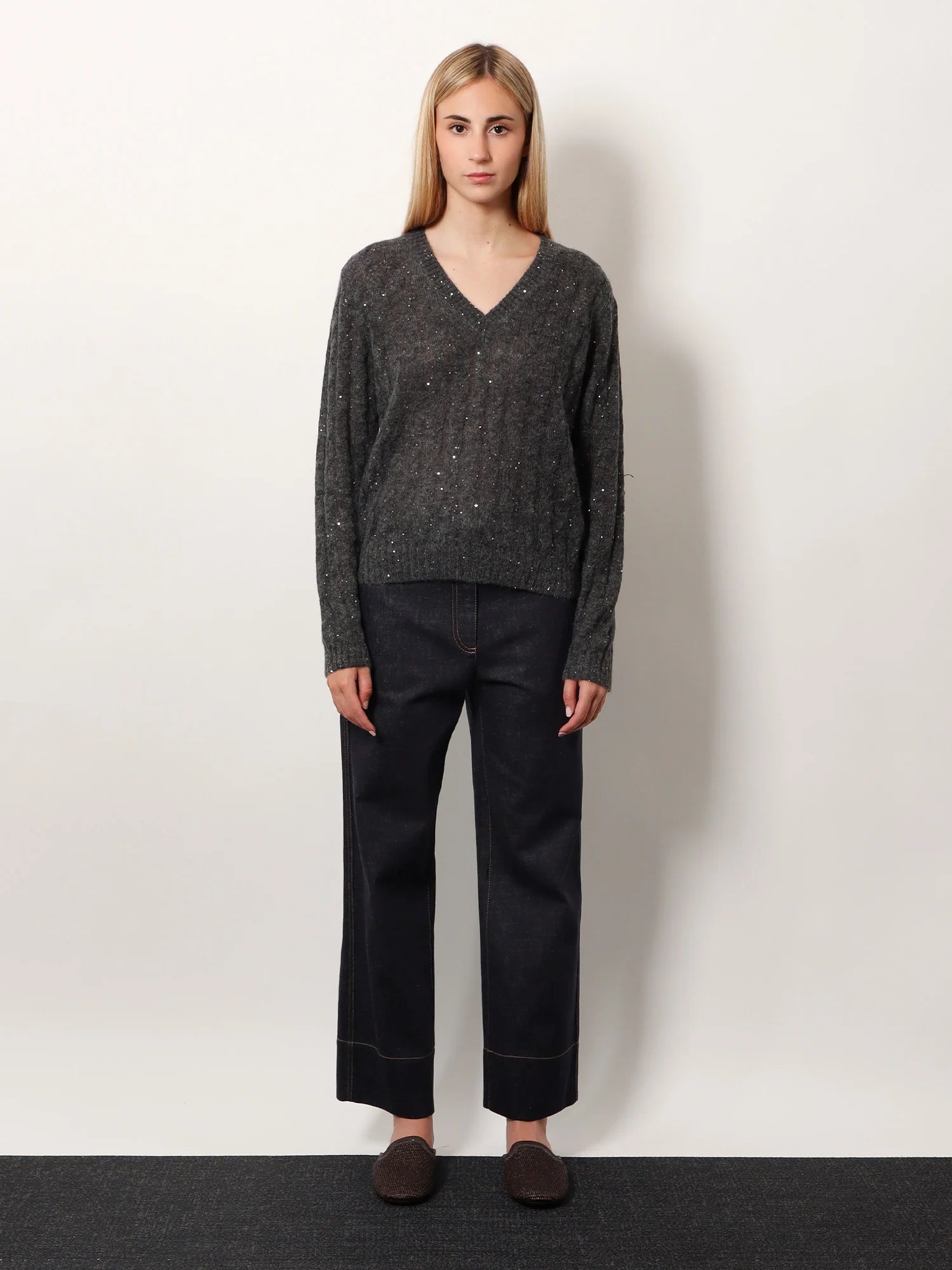 Wool blend sweater with all-over sequins