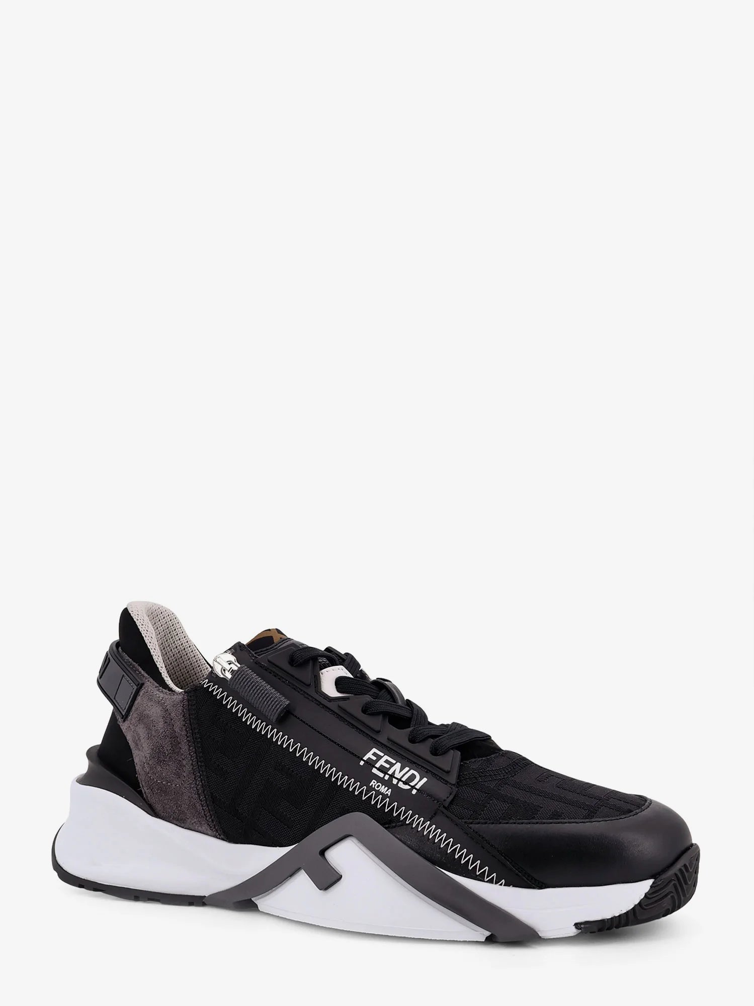 Leather Flow sneakers with FF jacquard fabric inserts