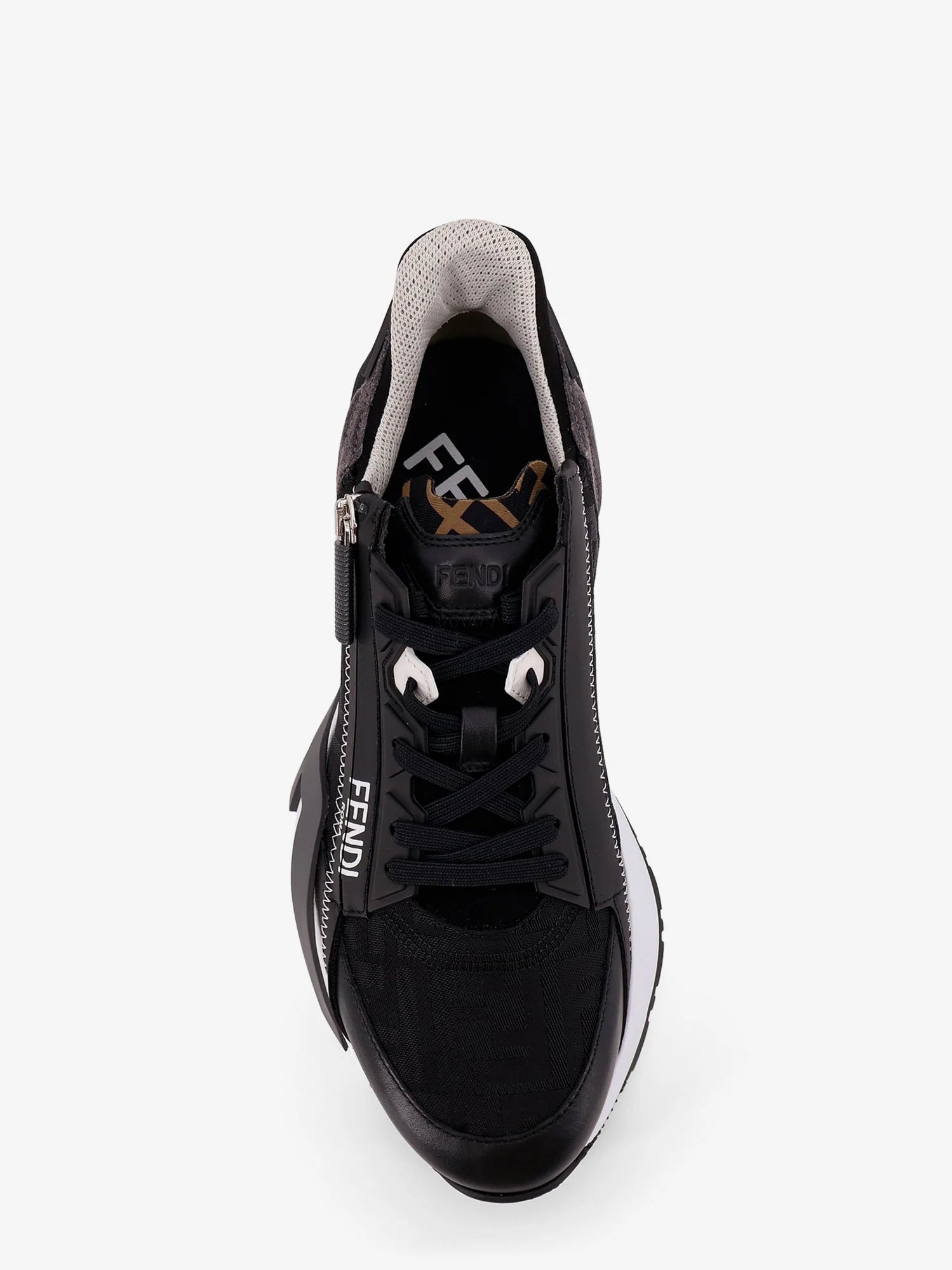 Leather Flow sneakers with FF jacquard fabric inserts