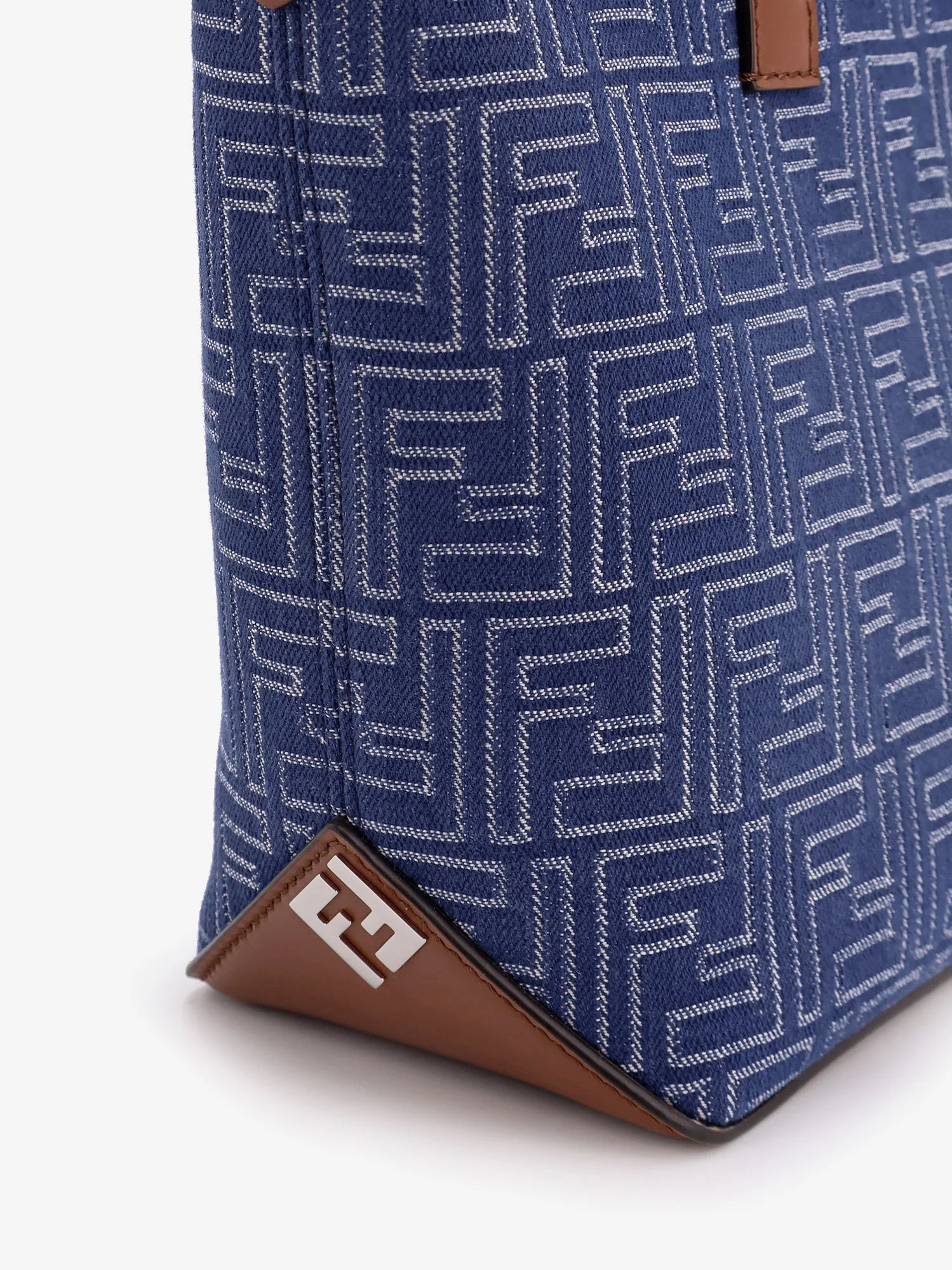 FF jacquard fabric and leather shopping bag