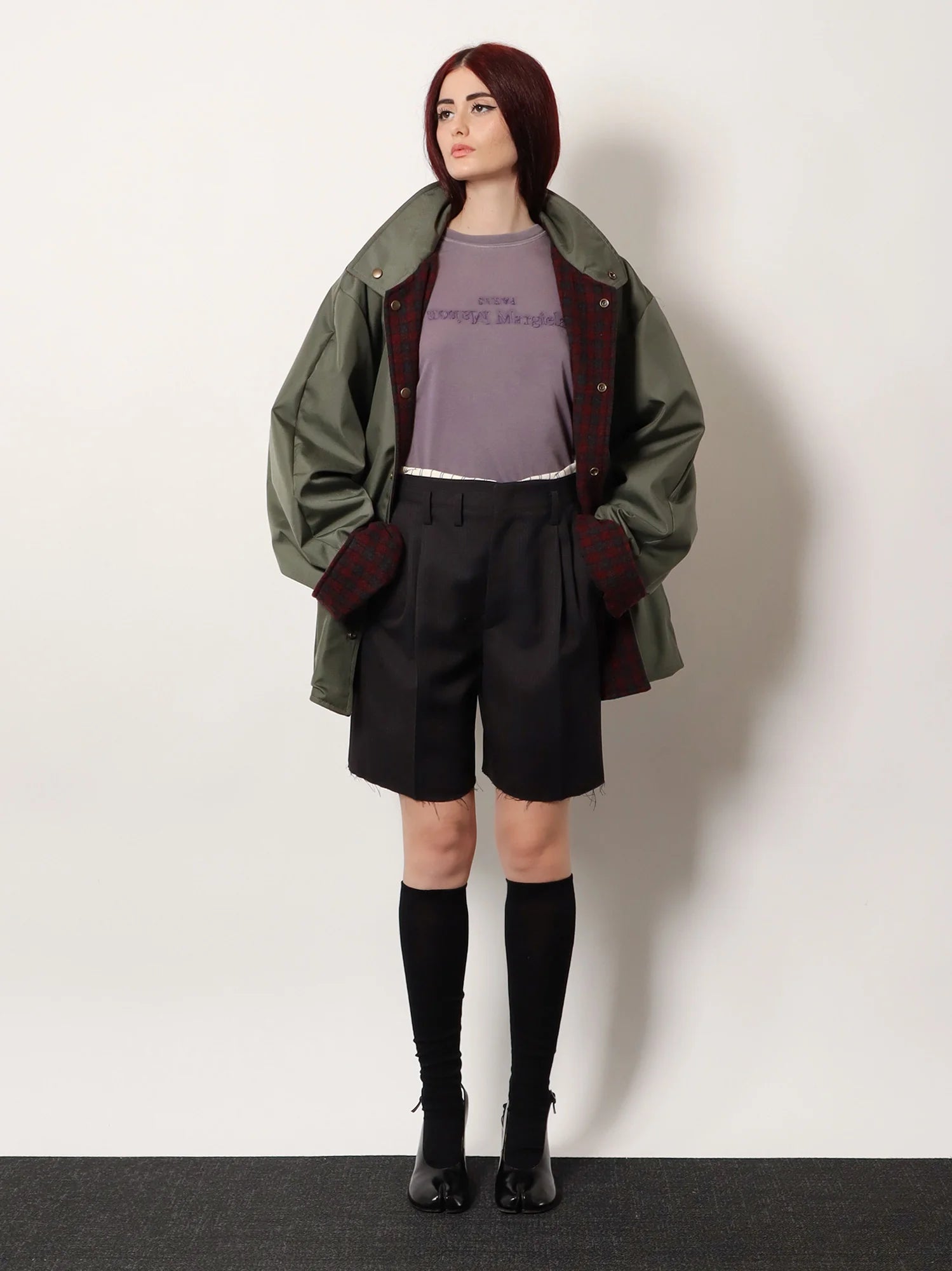 Striped virgin wool shorts