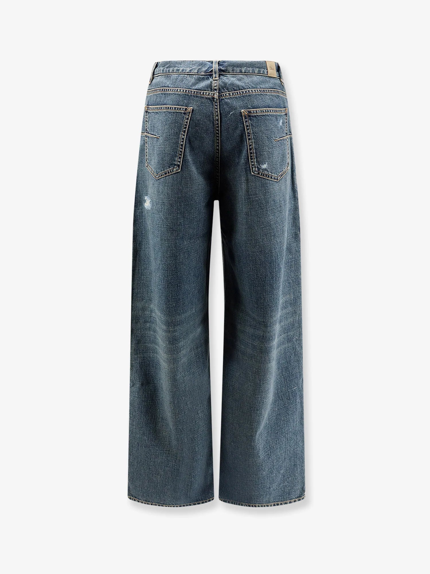 Destroyed-effect blue denim jeans