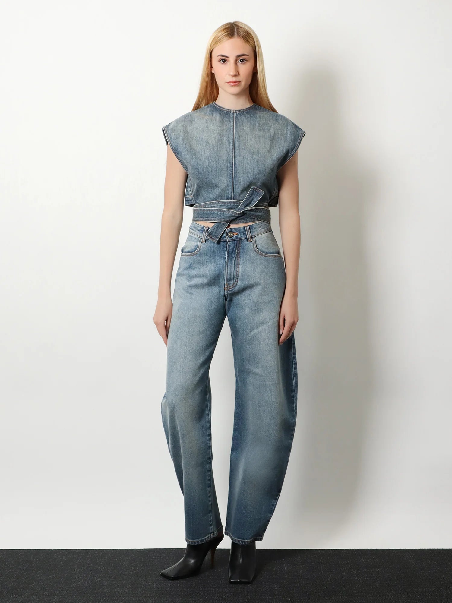Belted denim top