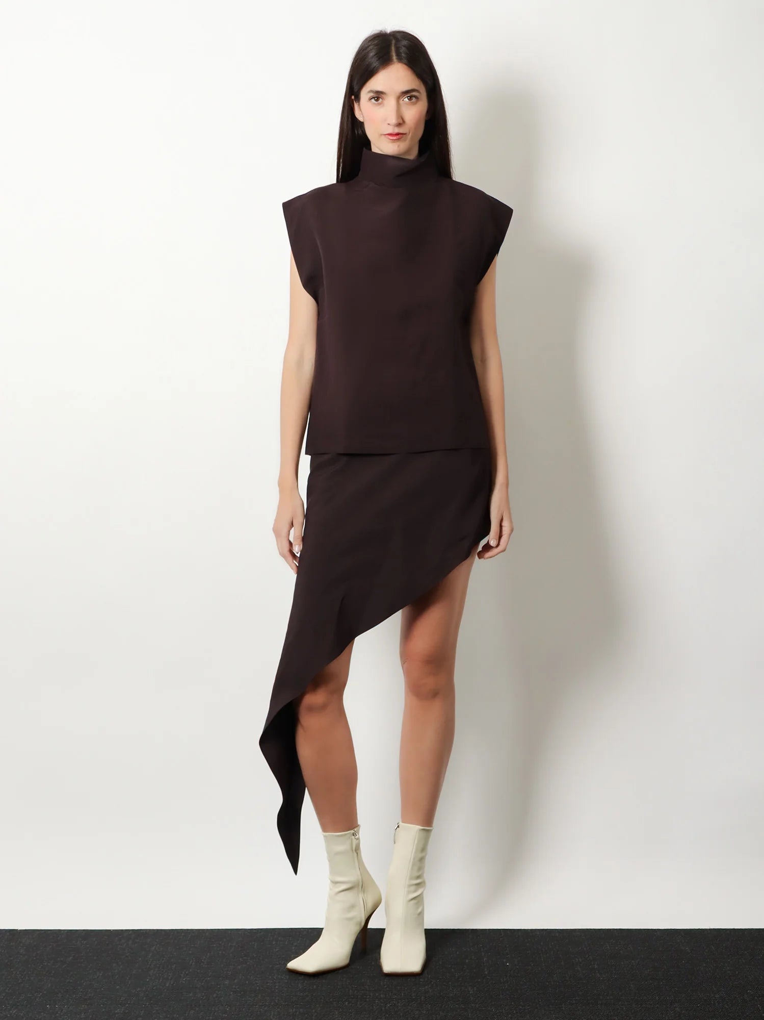 Asymmetric paper and viscose skirt