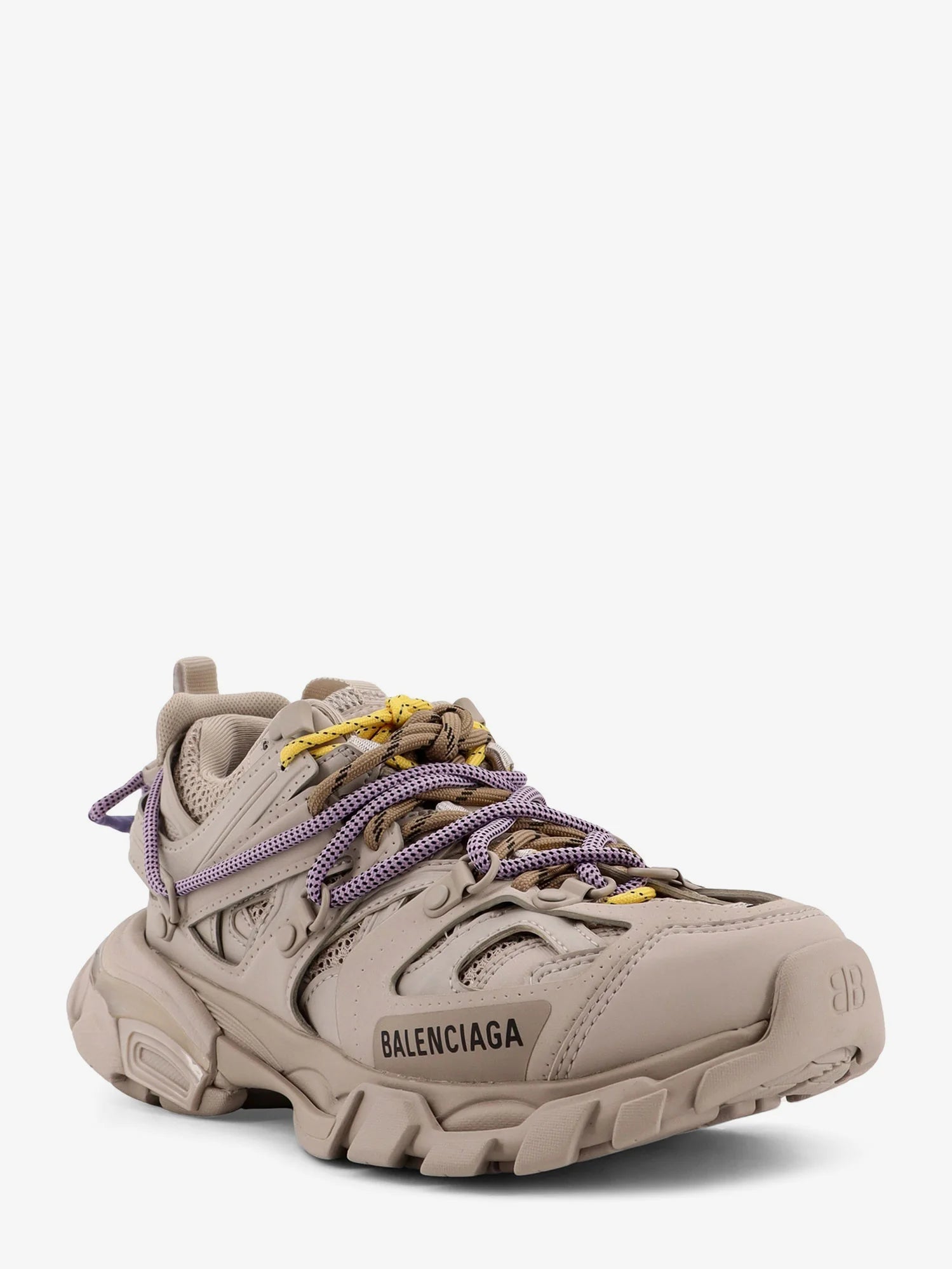 Track mesh sneakers with double laces