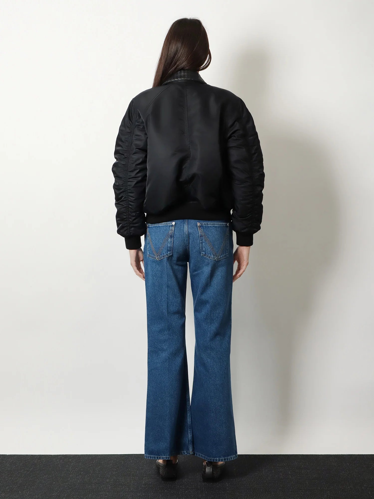 Nylon jacket with Intrecciato leather collar