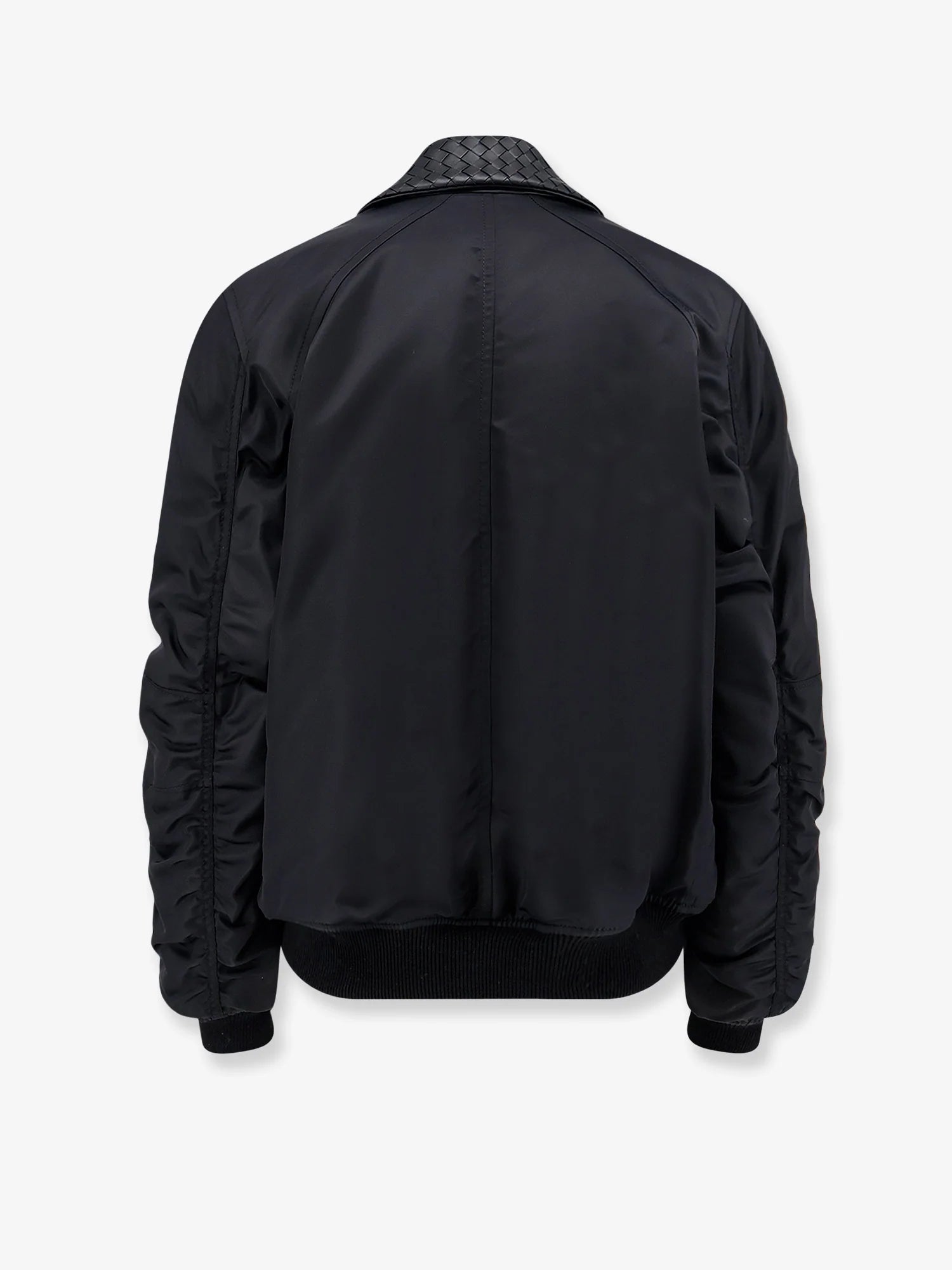 Nylon jacket with Intrecciato leather collar