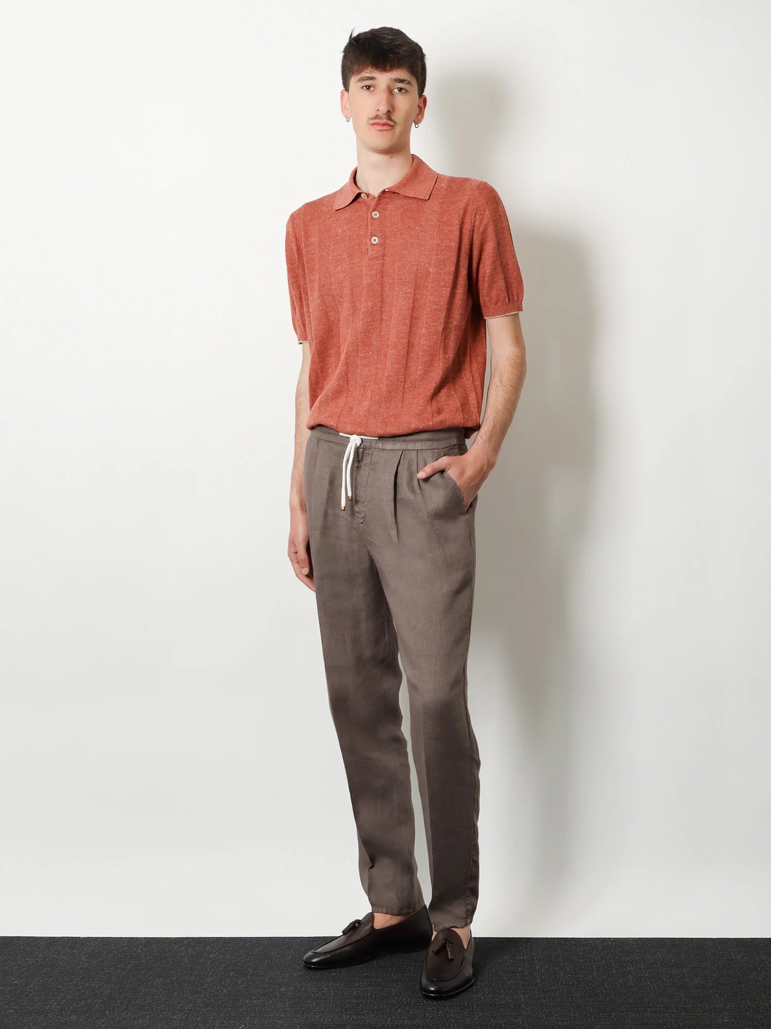 Linen and cotton blend polo shirt