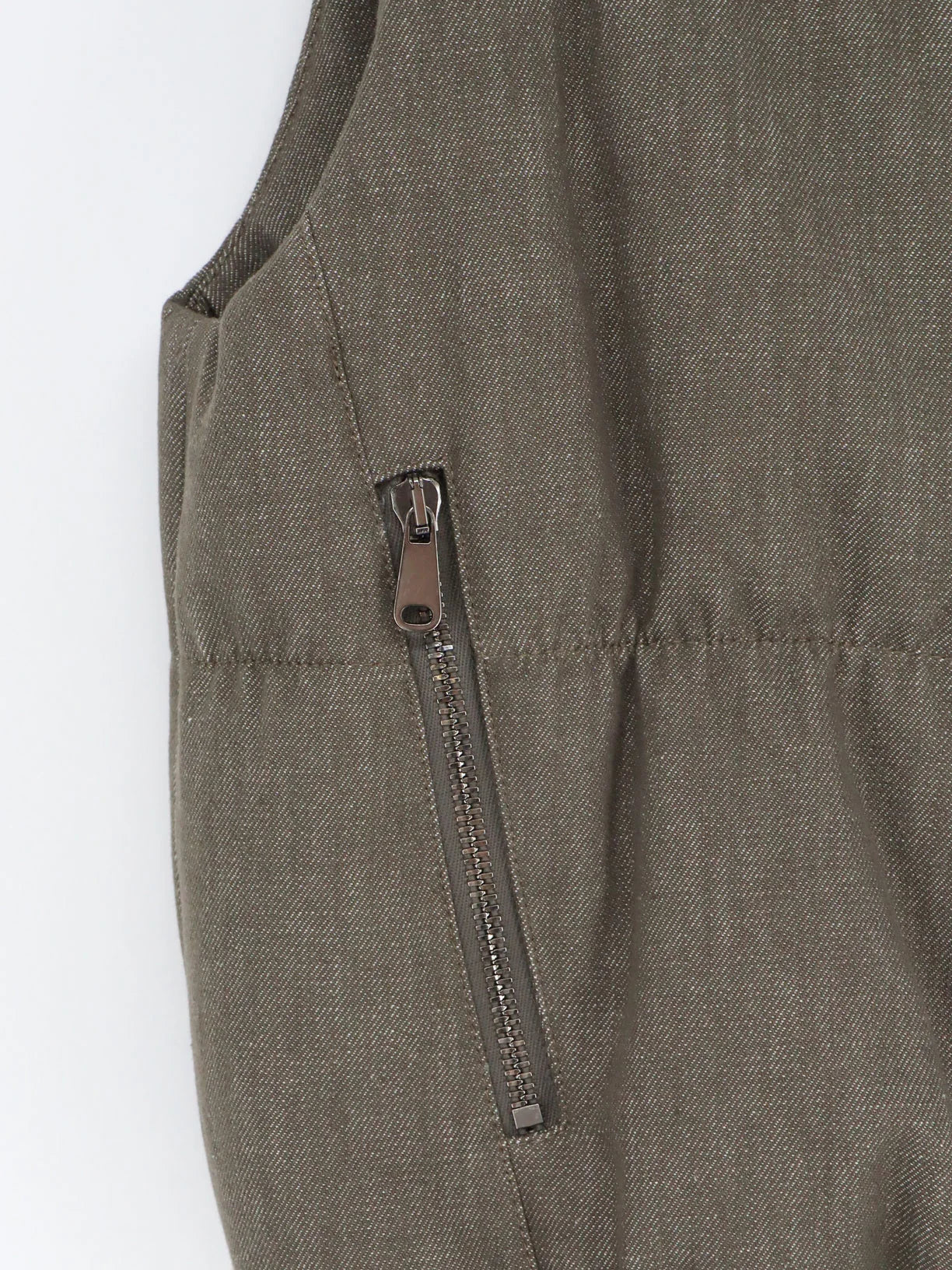 Sleeveless effect twill-denim down jacket