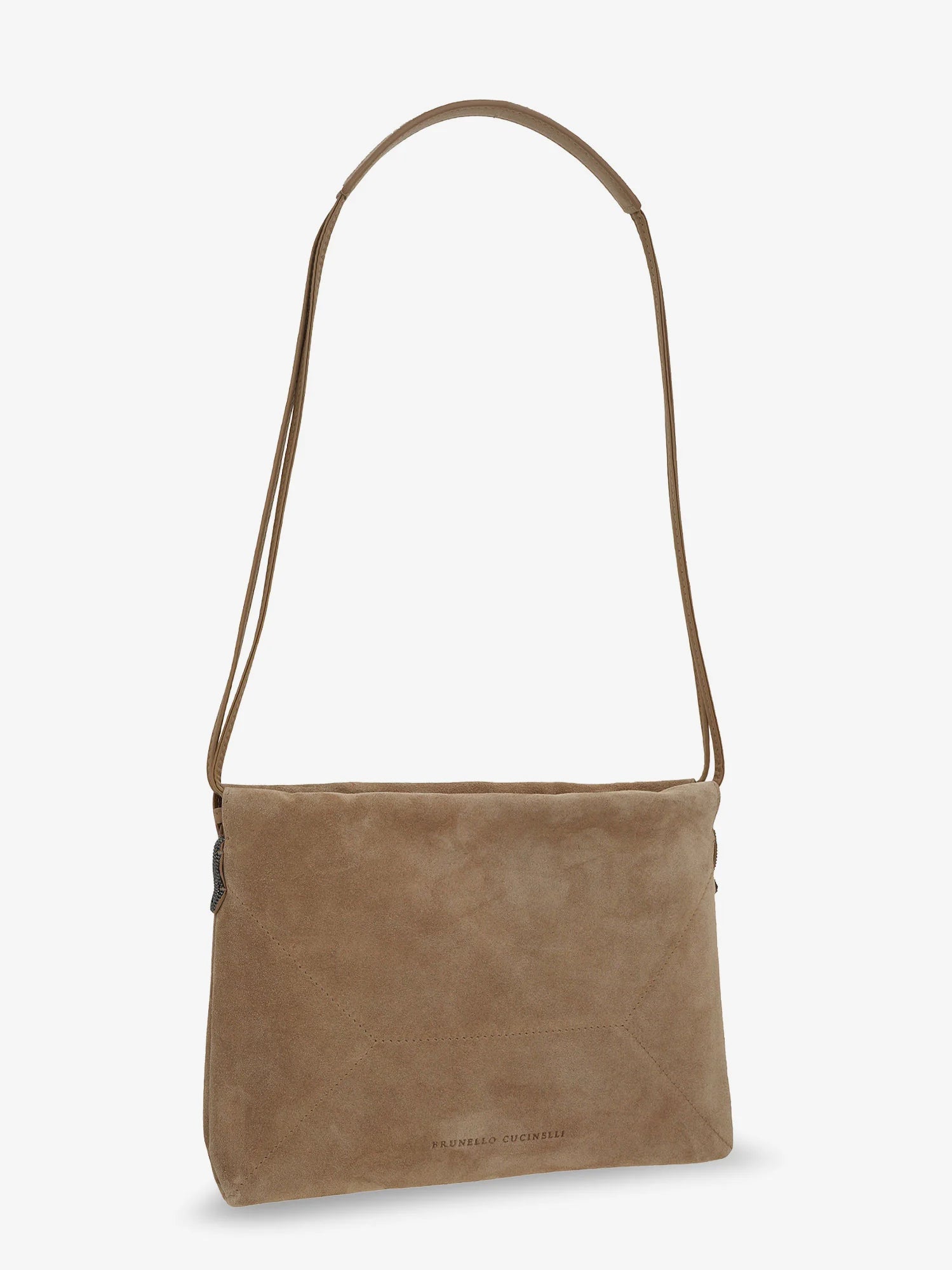 Suede shoulder bag with logo on the front