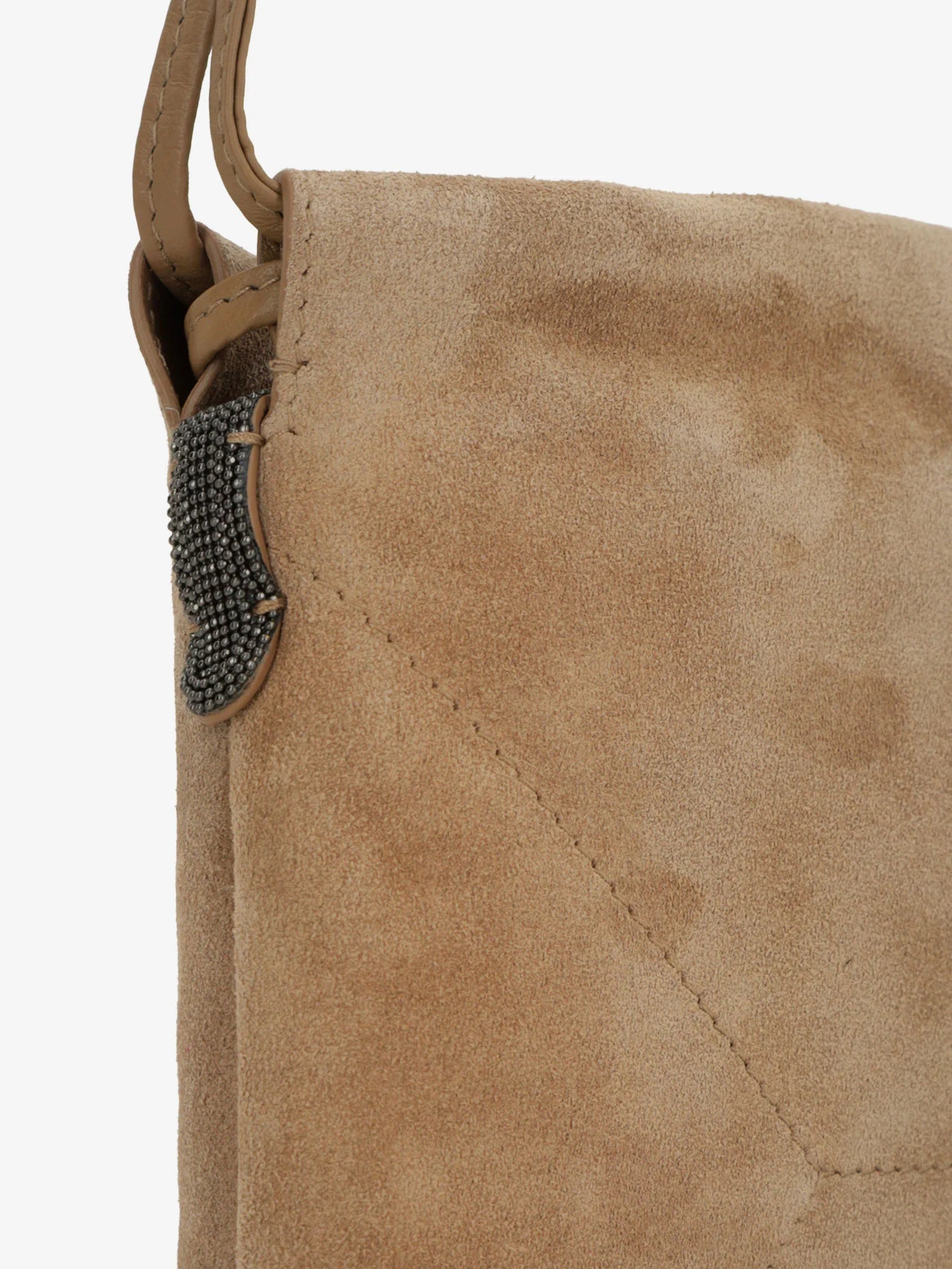 Suede shoulder bag with logo on the front