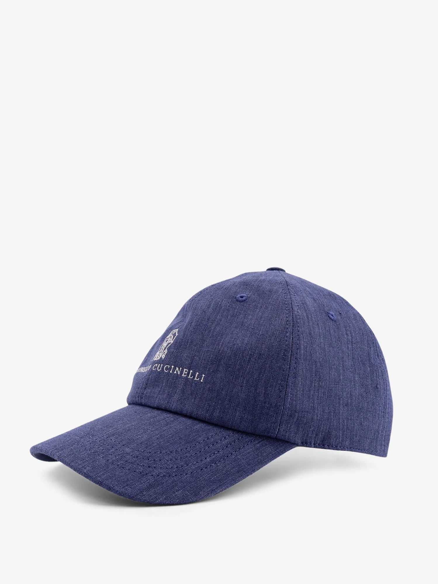 Denim hat with embroidered logo on the front
