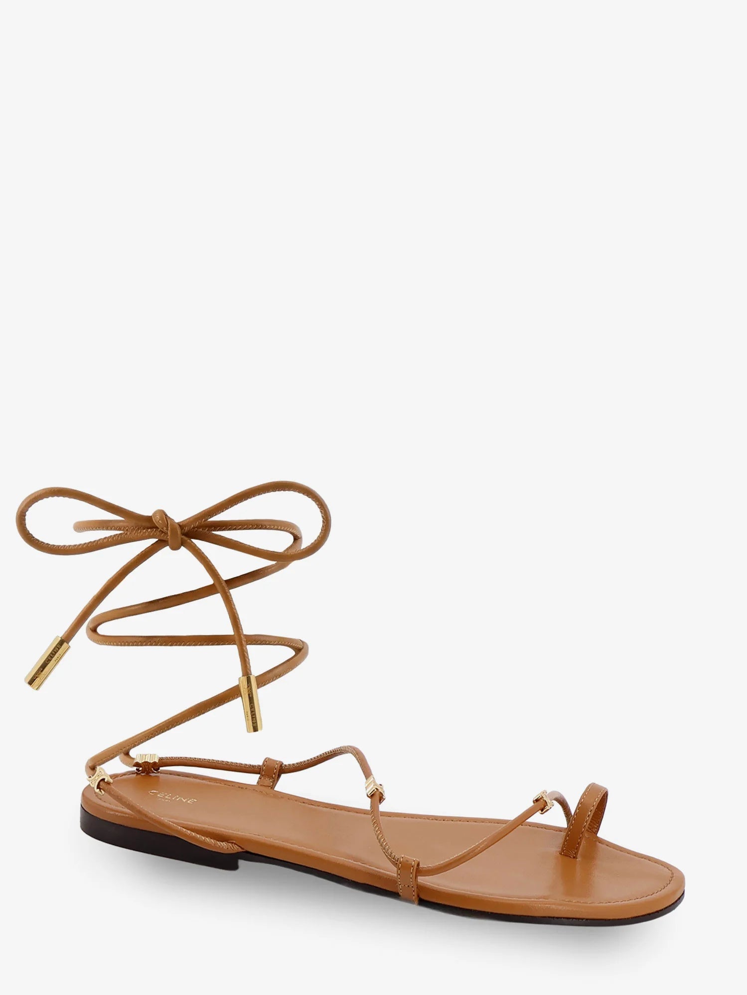 Leather sandals with metal Triomphe logo