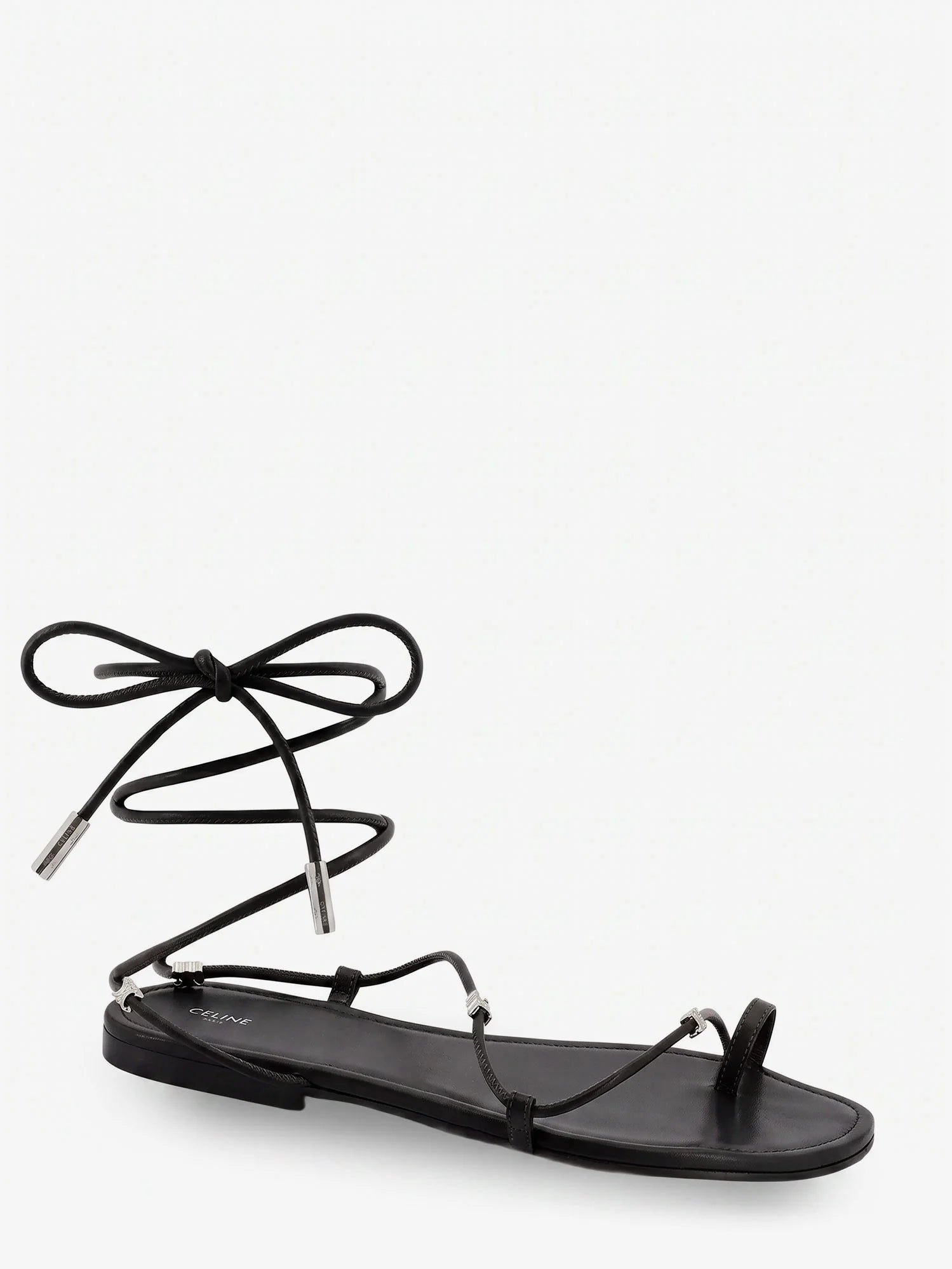 Leather sandals with metal Triomphe logo