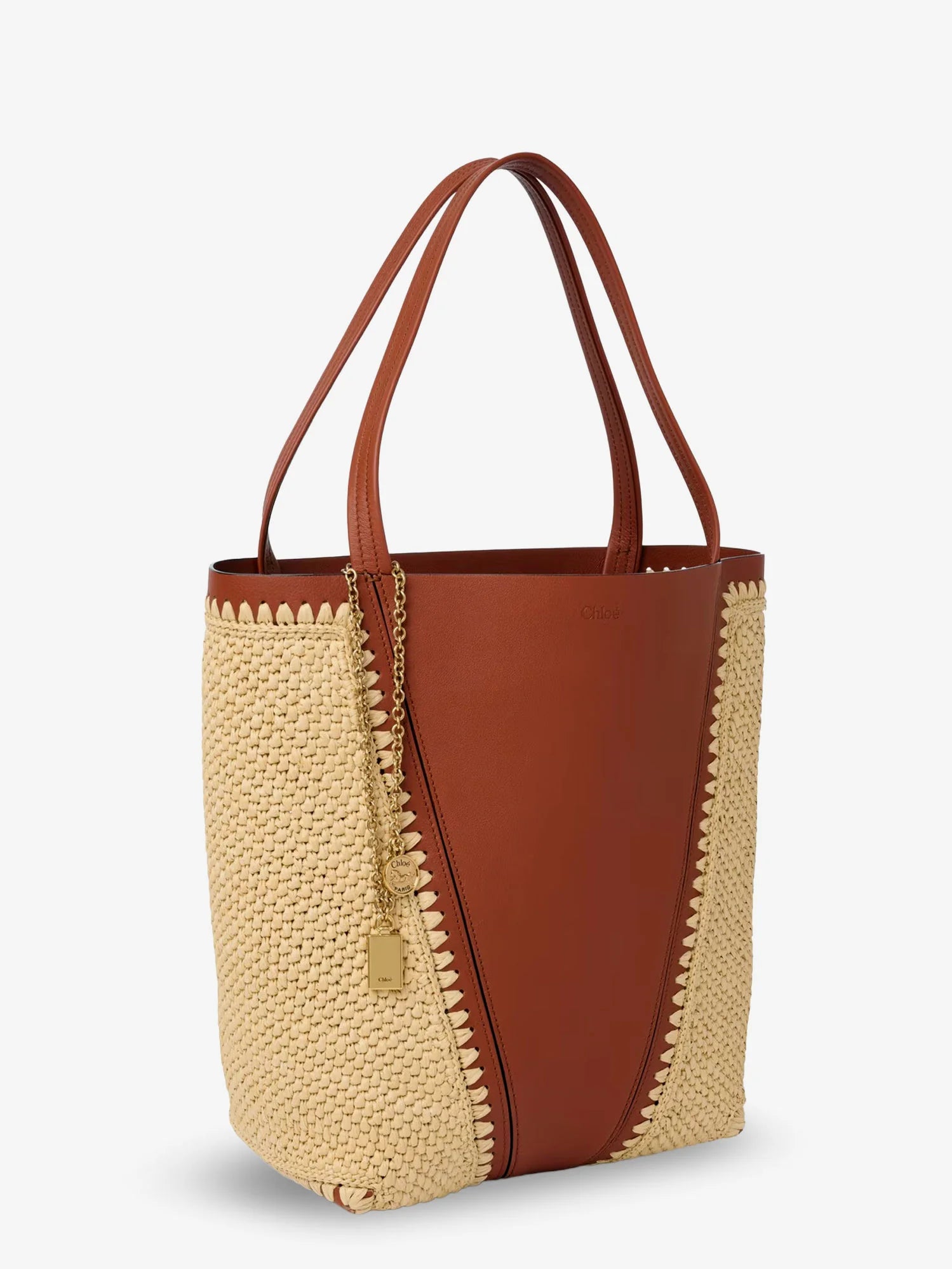 Chloé Spin leather and raffia shoulder bag