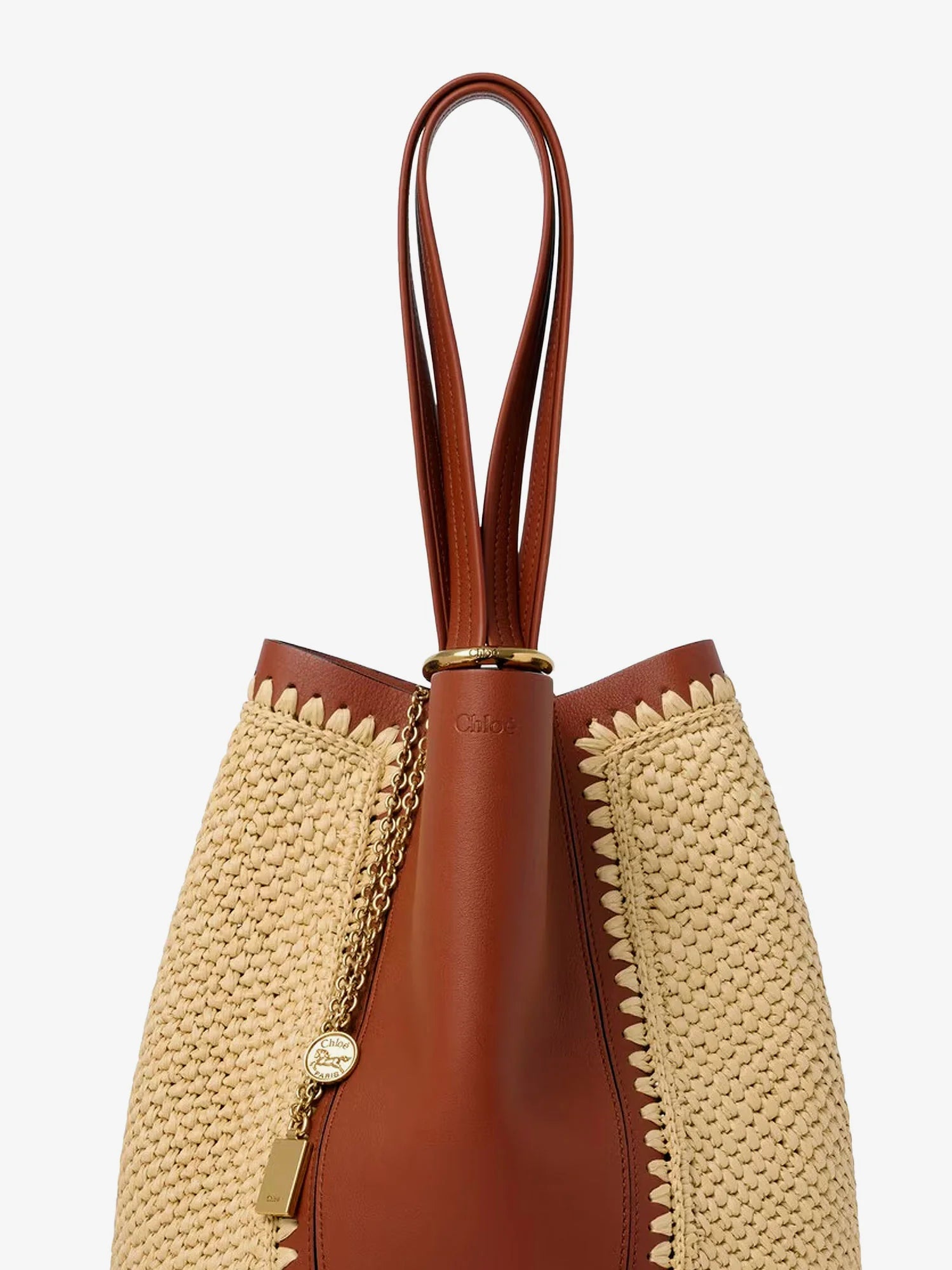 Chloé Spin leather and raffia shoulder bag