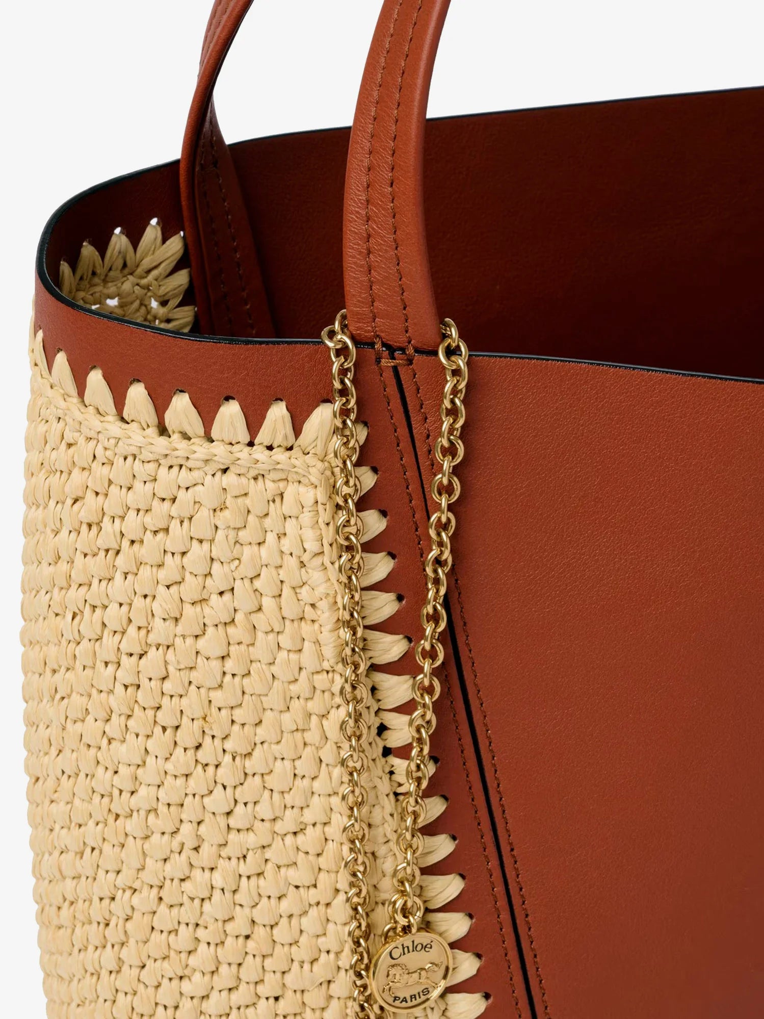 Chloé Spin leather and raffia shoulder bag