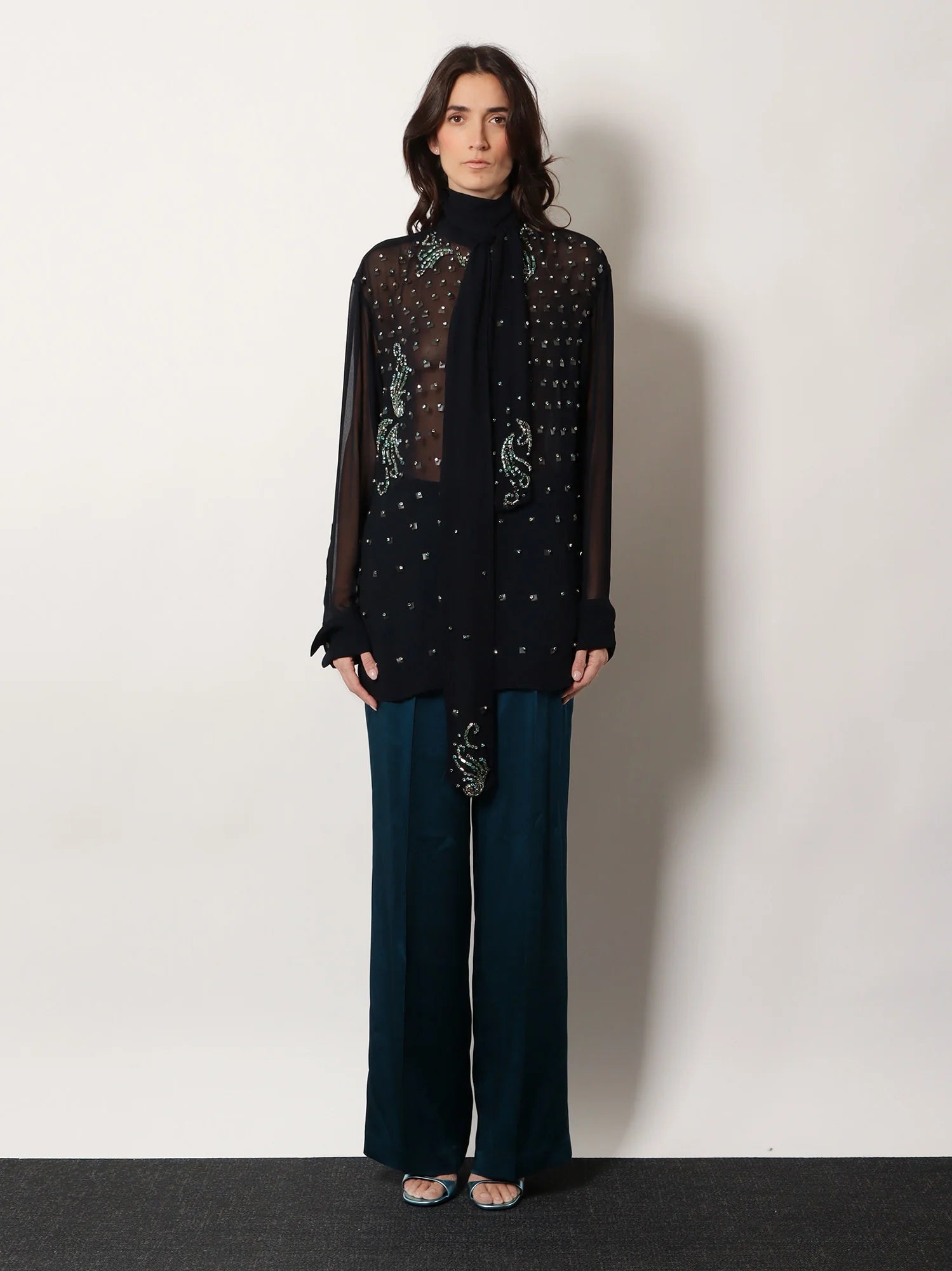 Viscose shirt with rhinestones