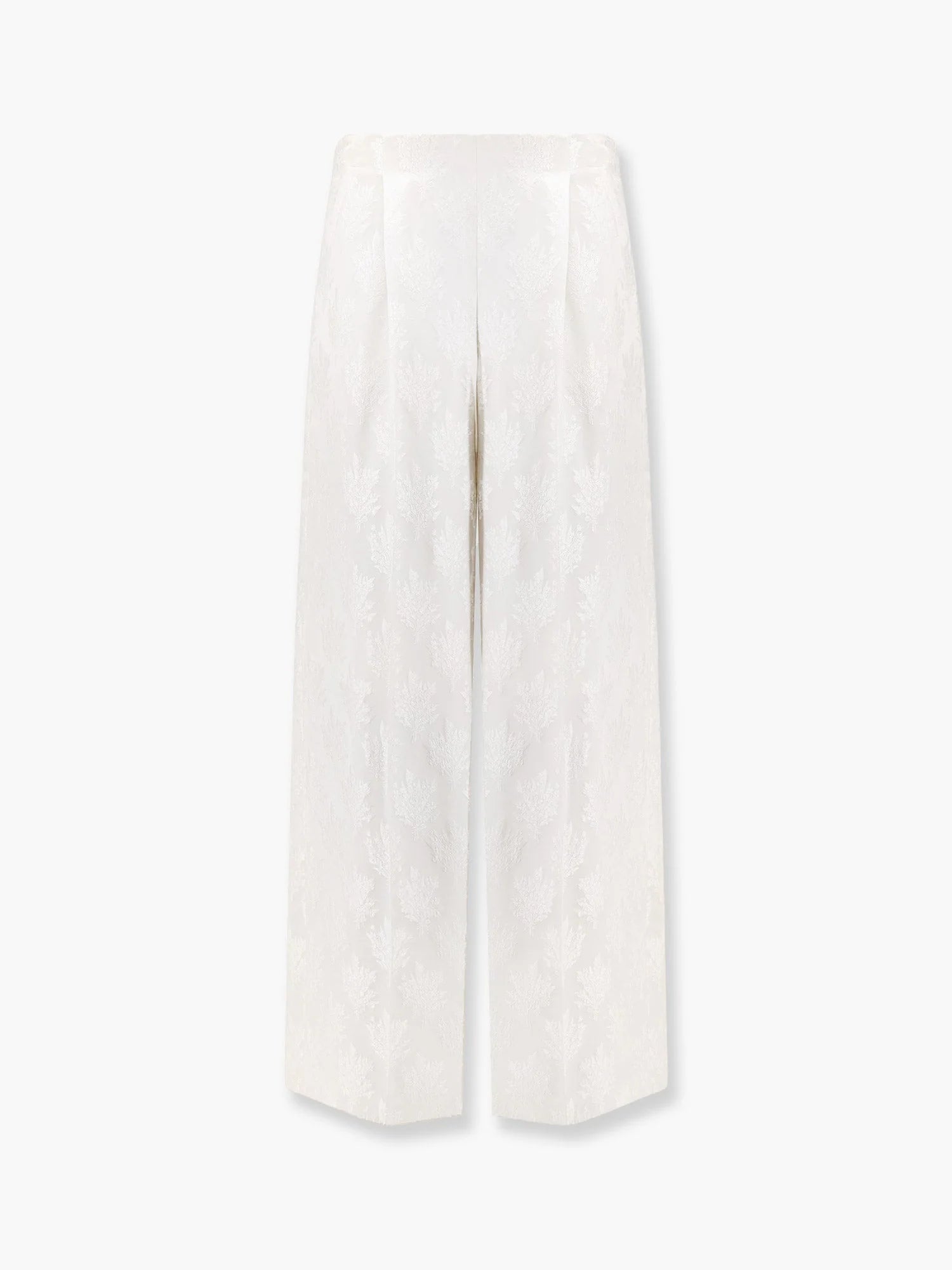 Jacquard silk trousers with floral motif