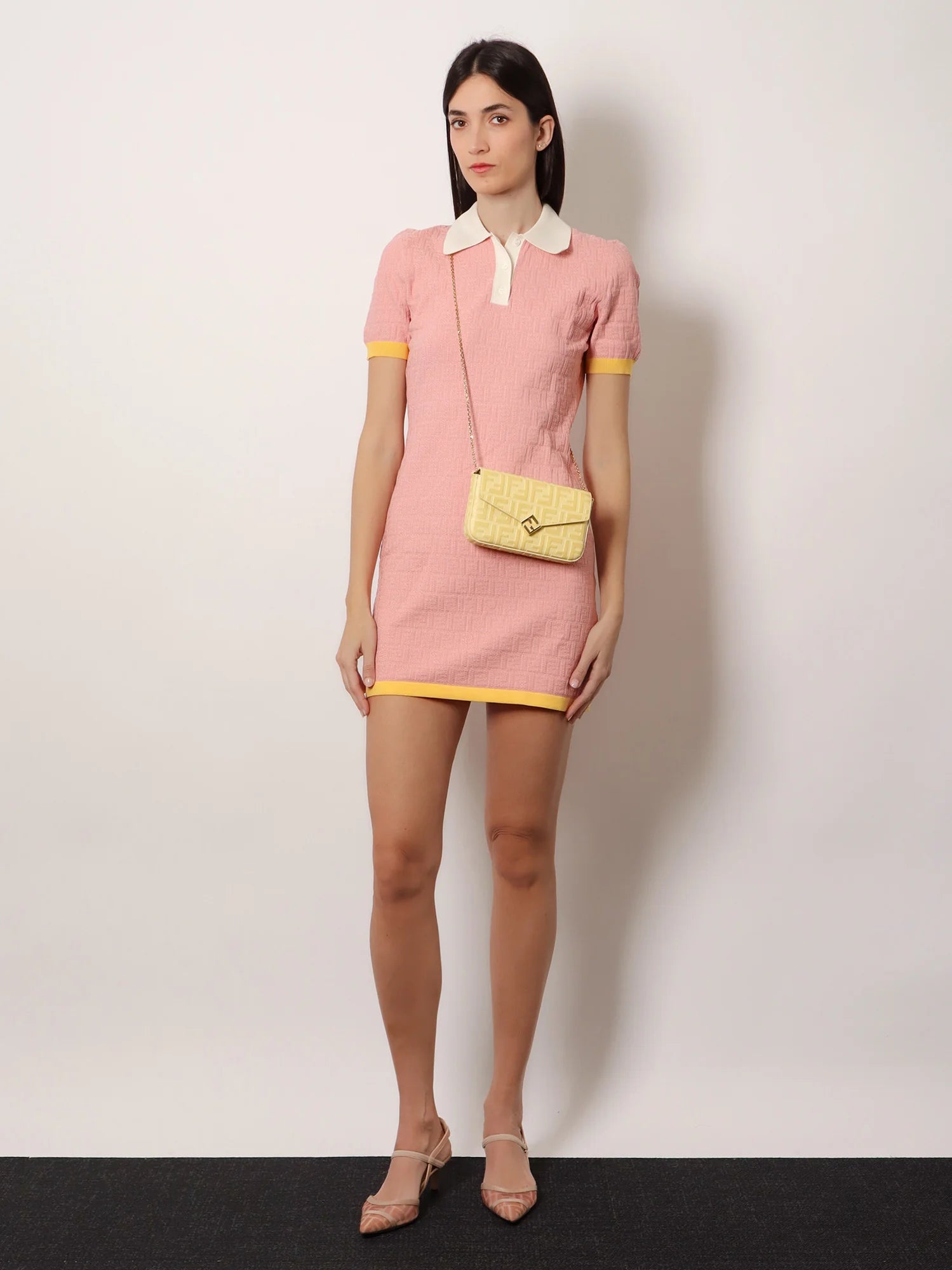 Cotton and silk blend short dress with all-over FF motif
