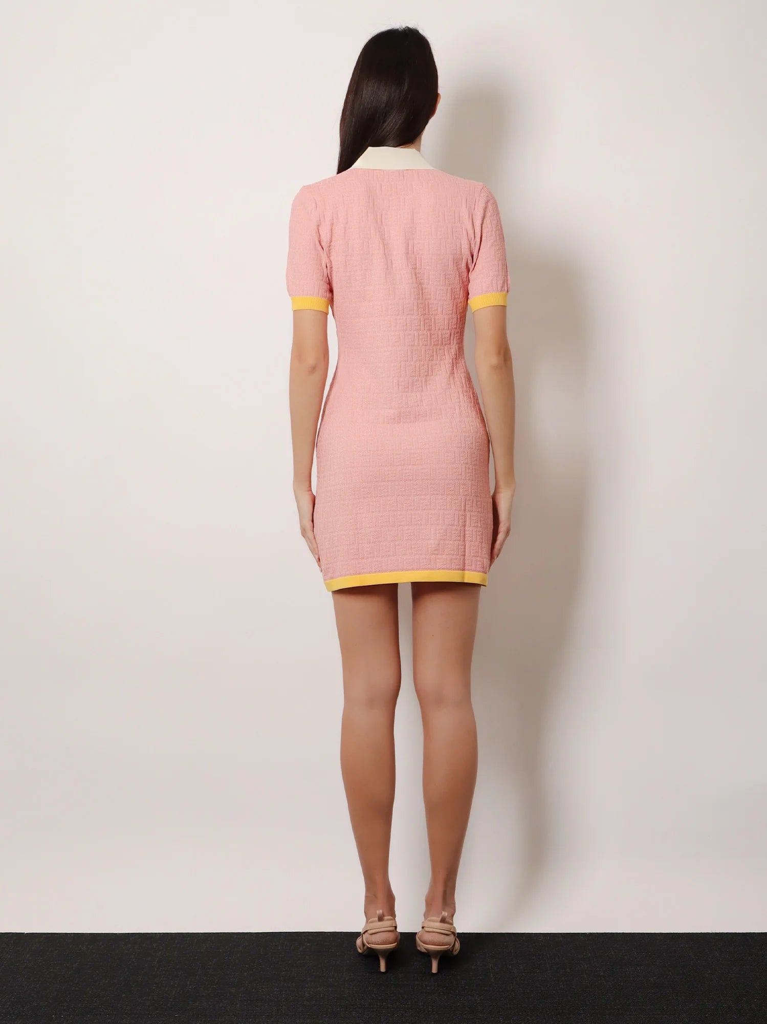 Cotton and silk blend short dress with all-over FF motif