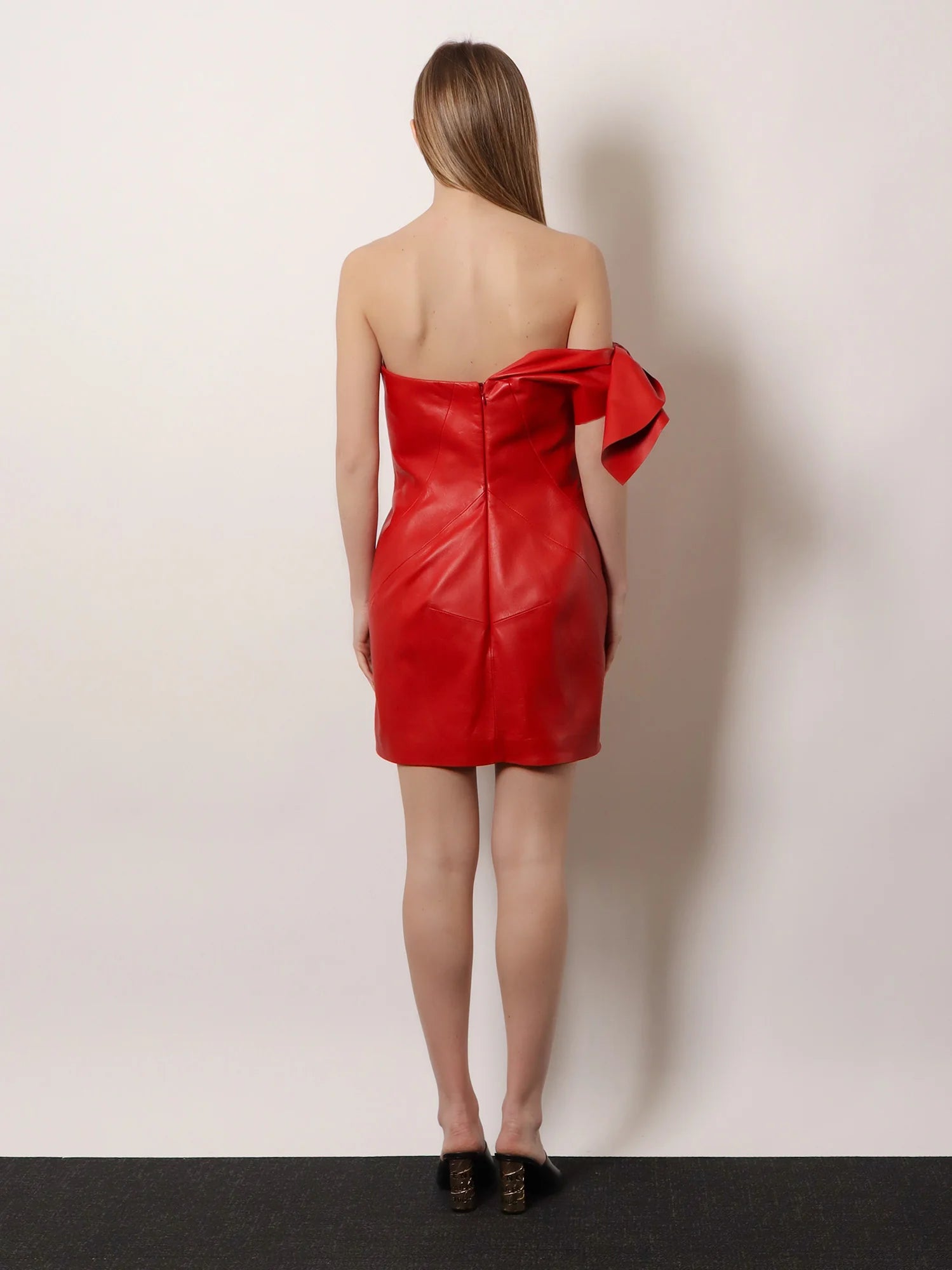 Leather bustier dress with bow detail