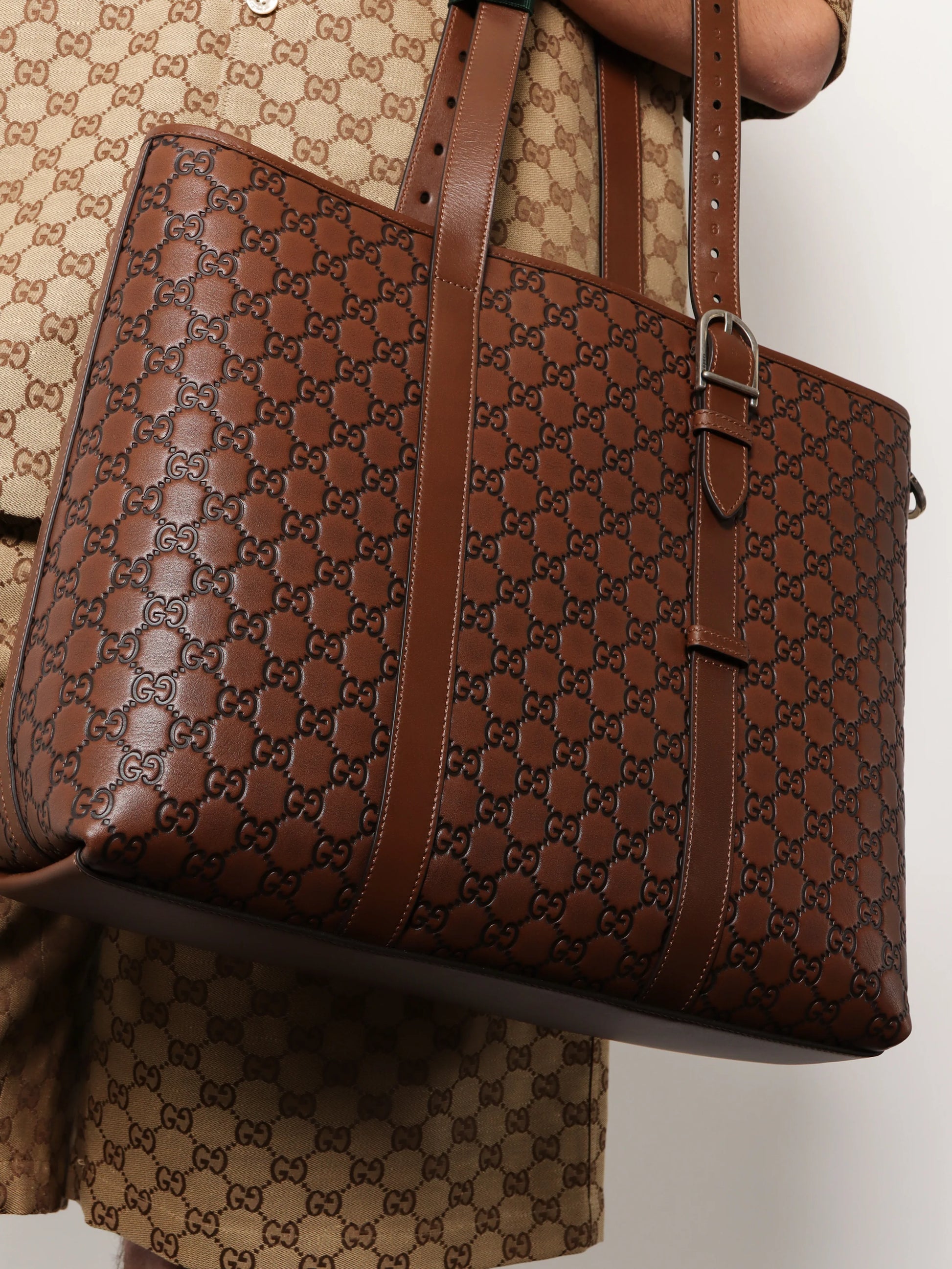 GG Emblem  leather shopping bag with embossed GG motif