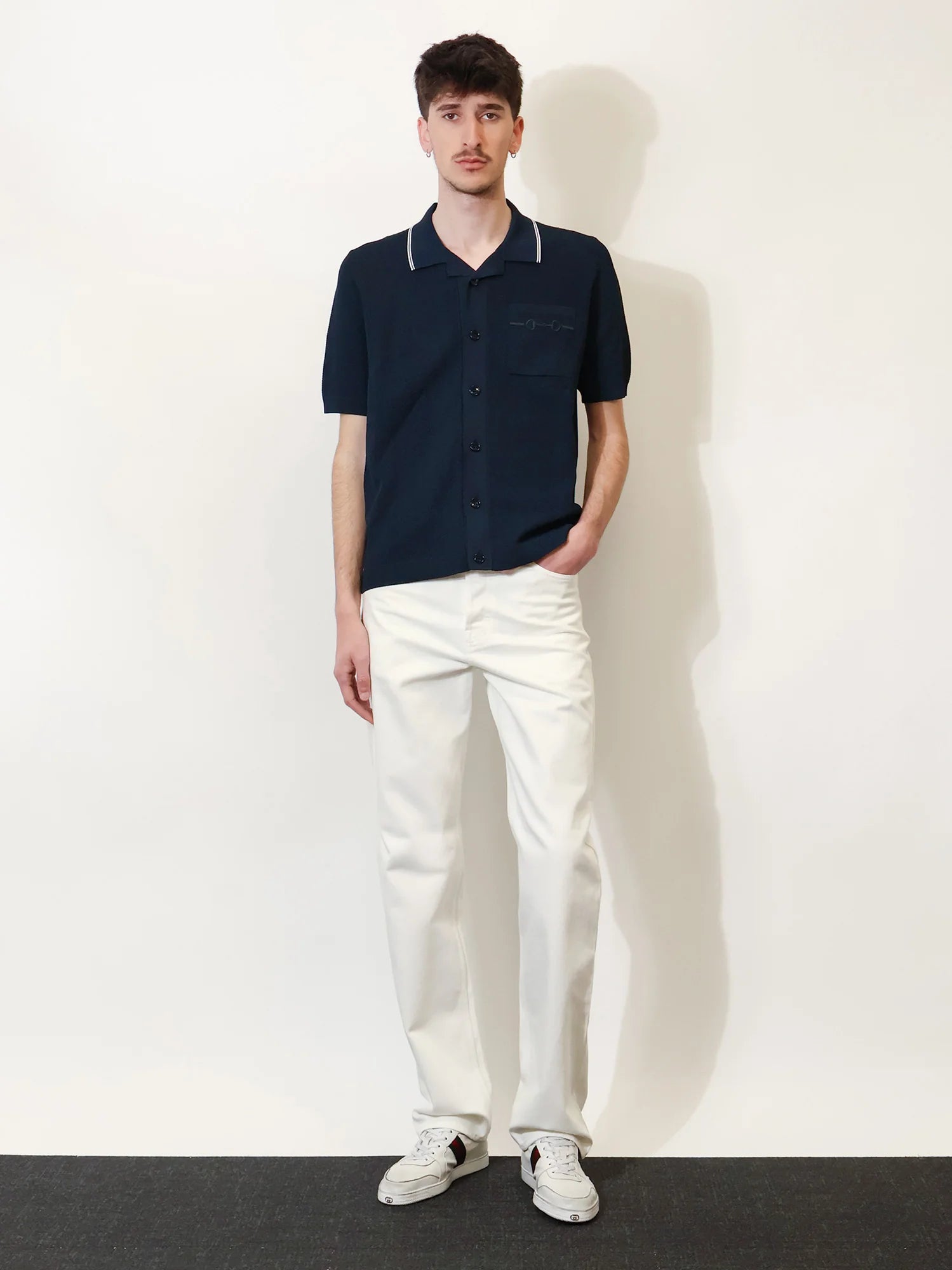 Viscose blend polo shirt with front Horsebit embroidery