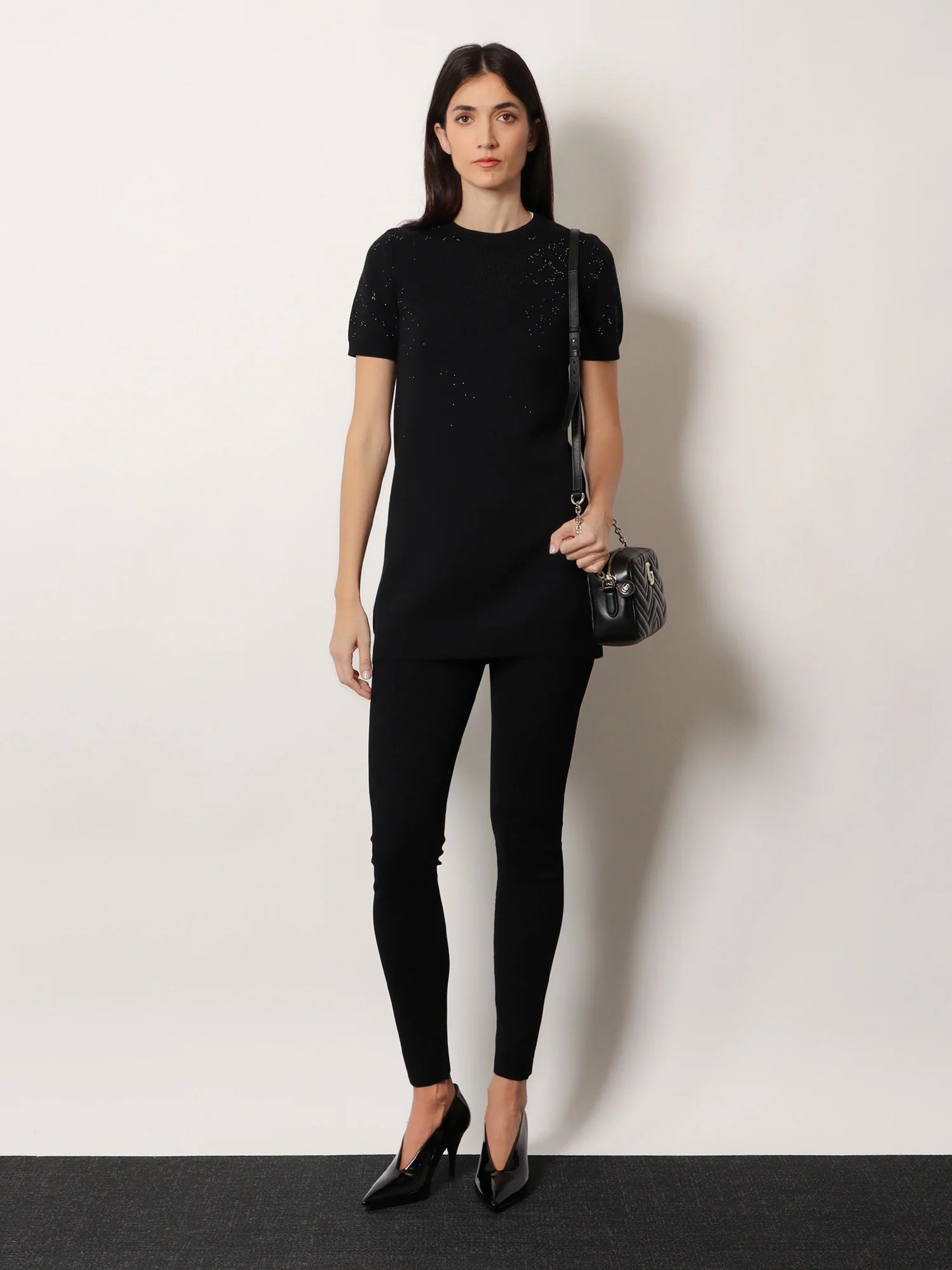 Short wool dress with GG crystals
