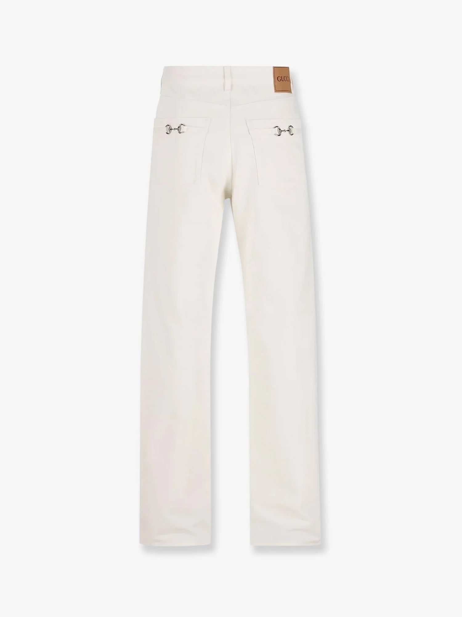Denim trousers with metal Horsebit detail on the back
