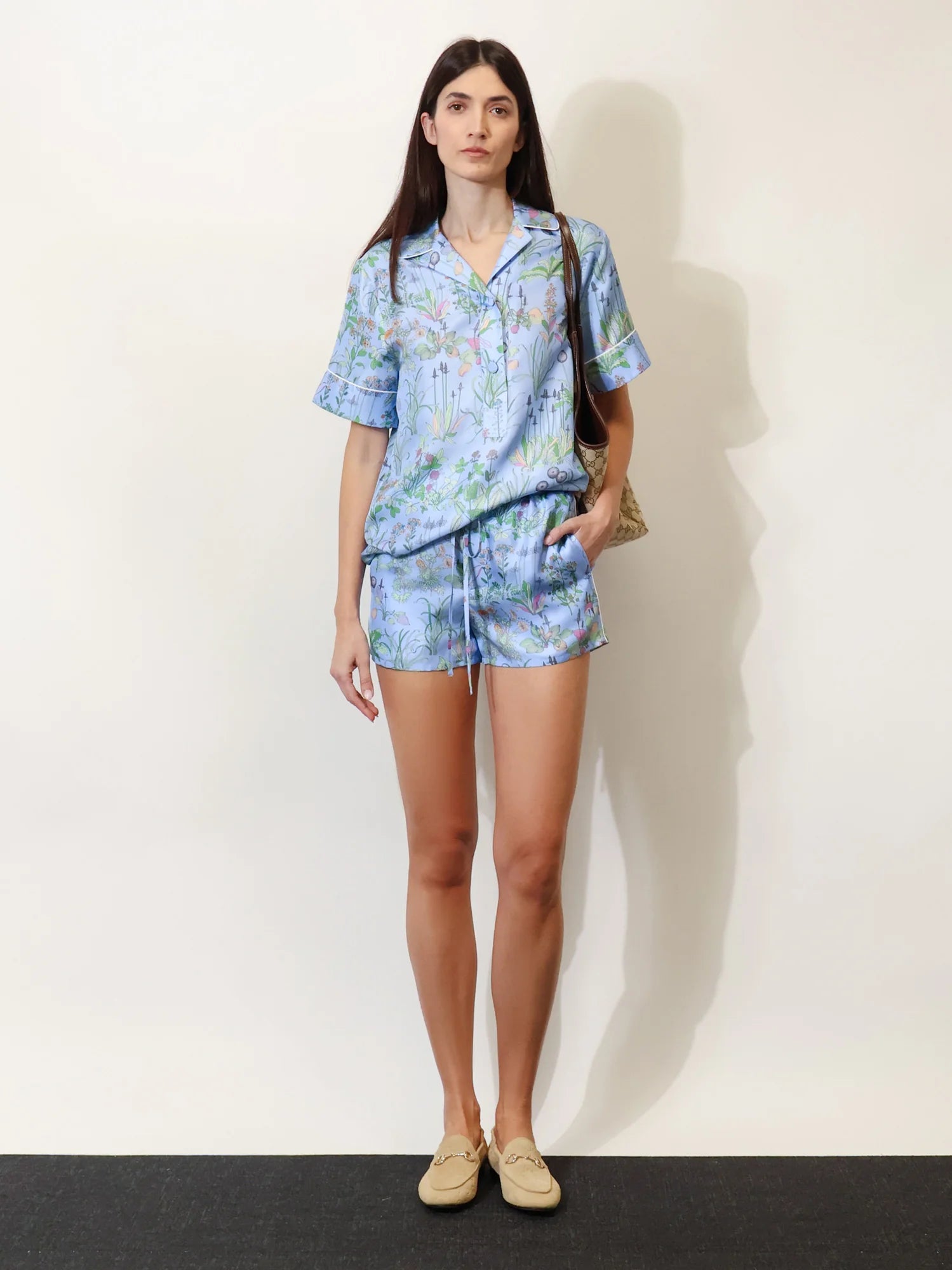 Printed silk shorts