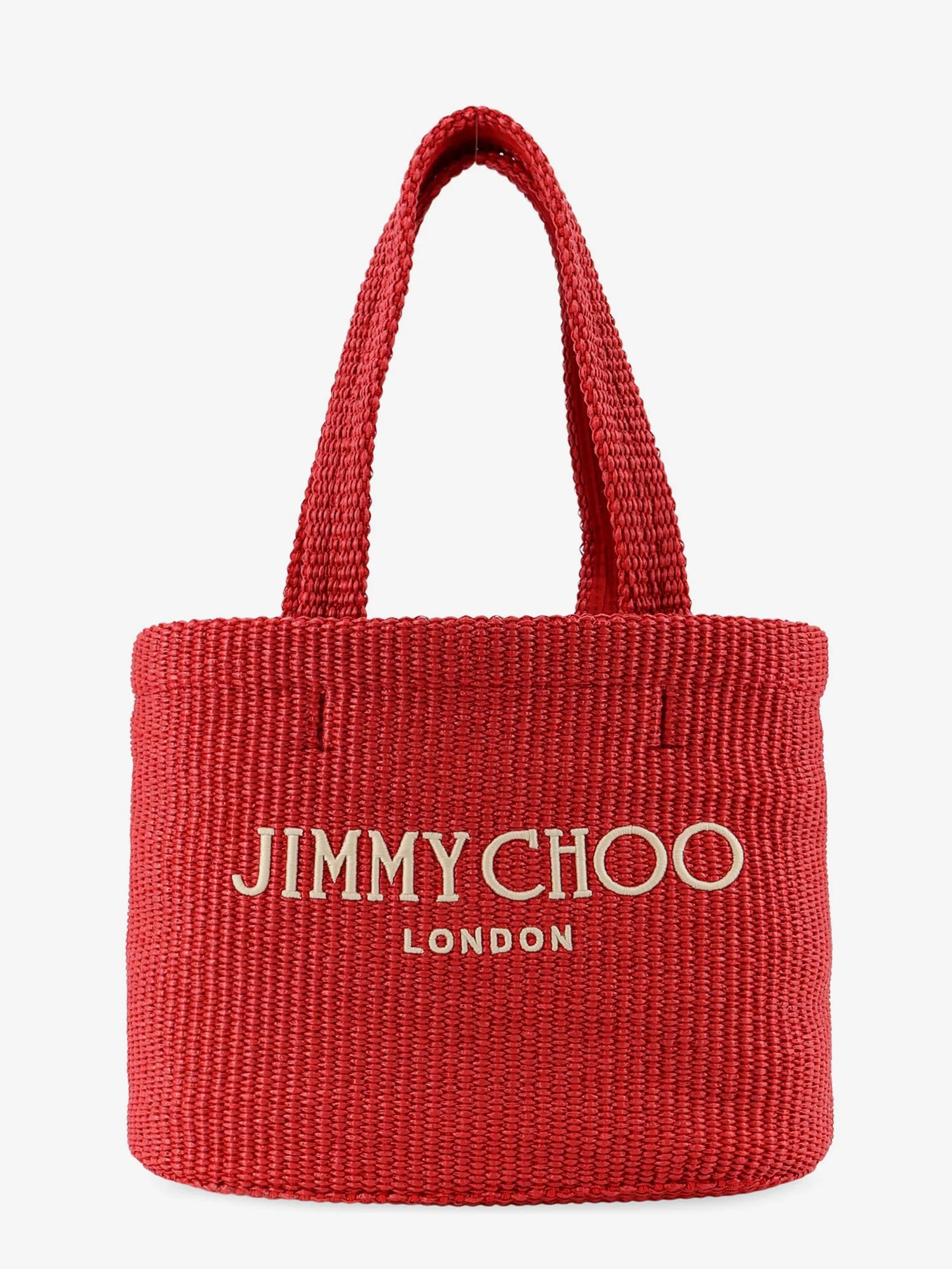 Raffia shopping bag with lettering logo on the front