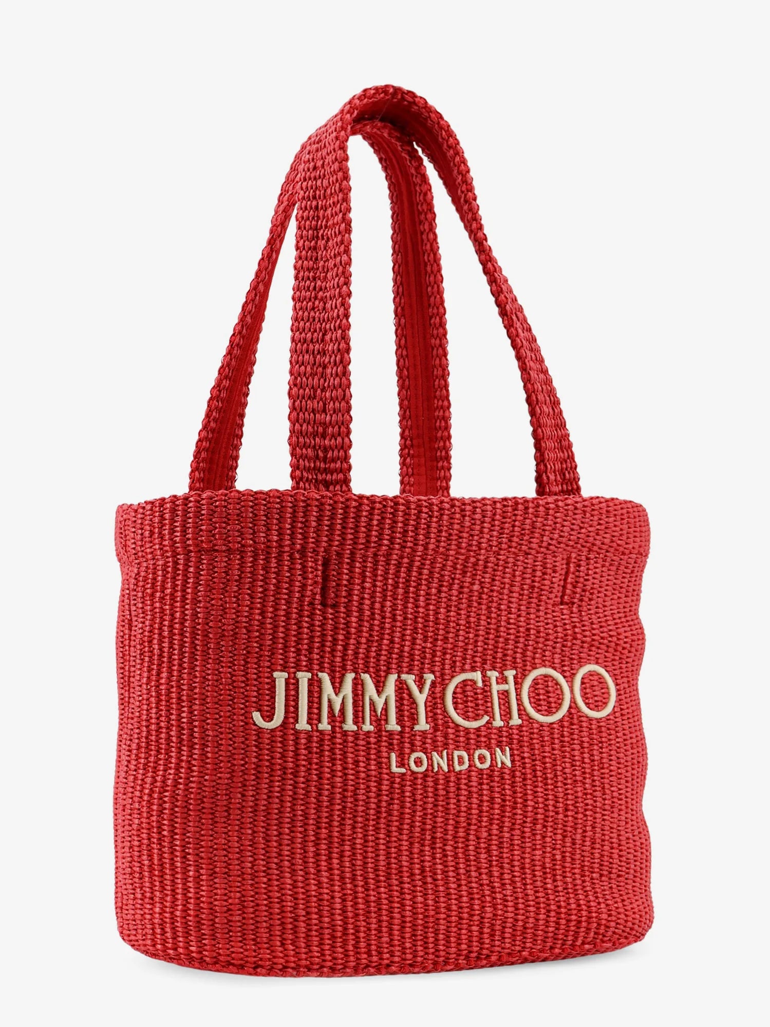 Raffia shopping bag with lettering logo on the front