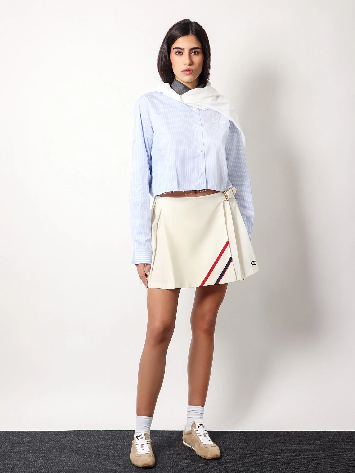 Plissé wool and mohair skirt