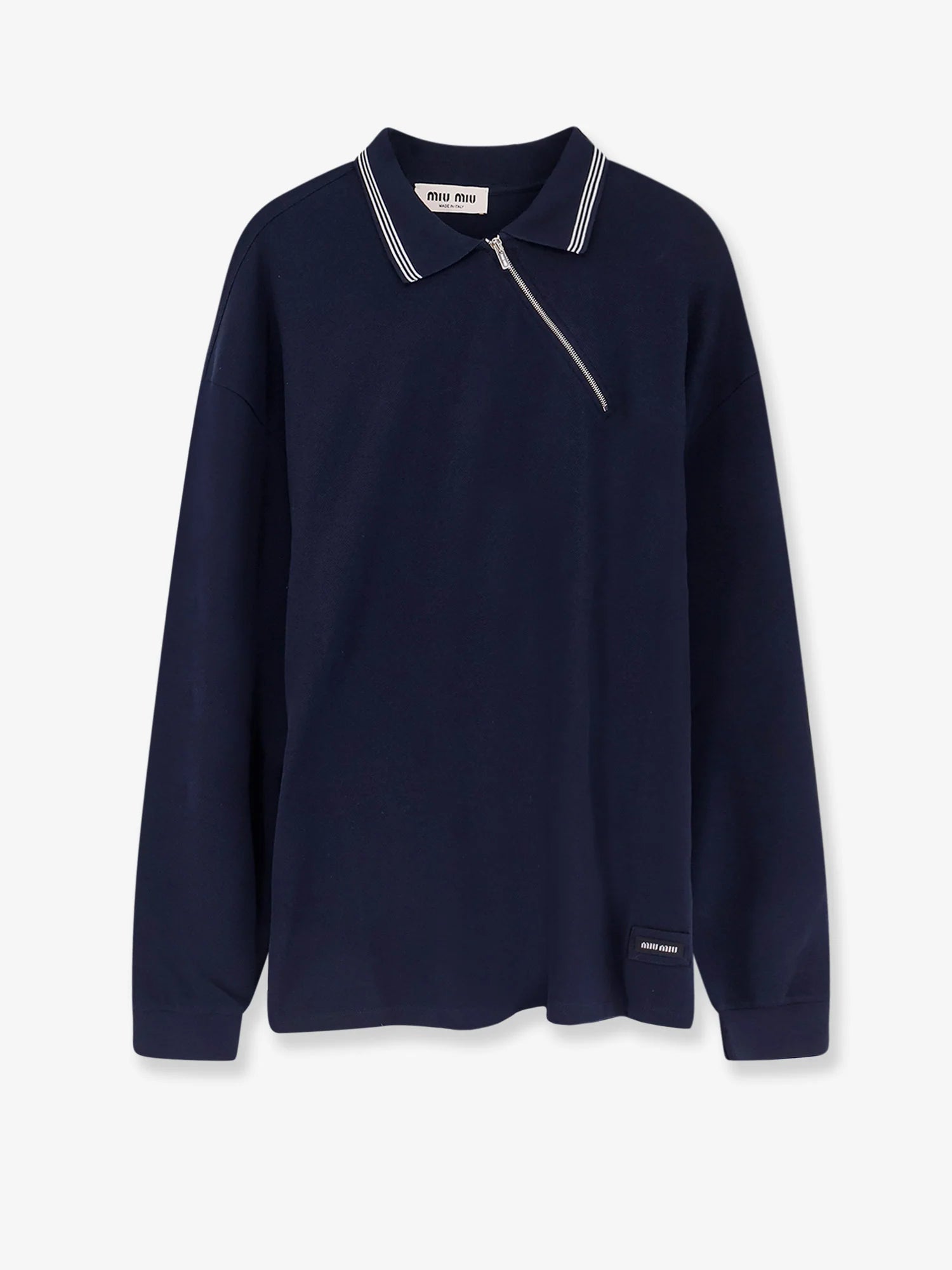 Cotton polo shirt with asymmetric metal zip detail