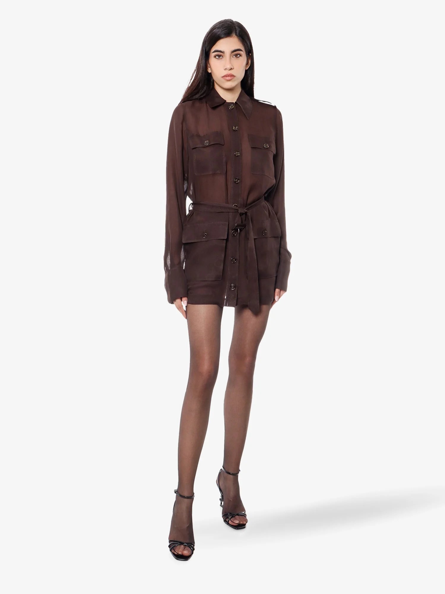 Biologic silk dress with belt at waist
