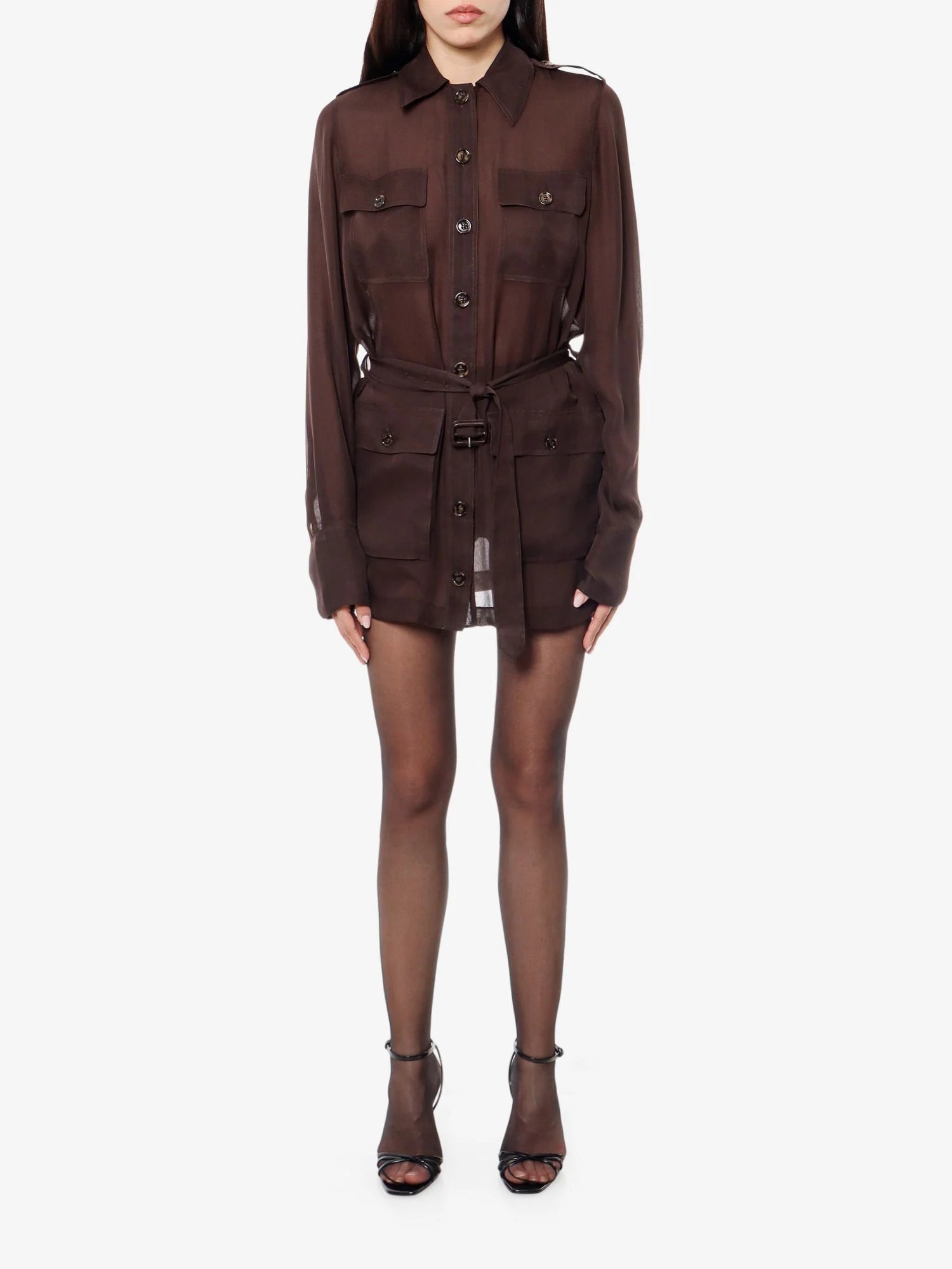 Biologic silk dress with belt at waist