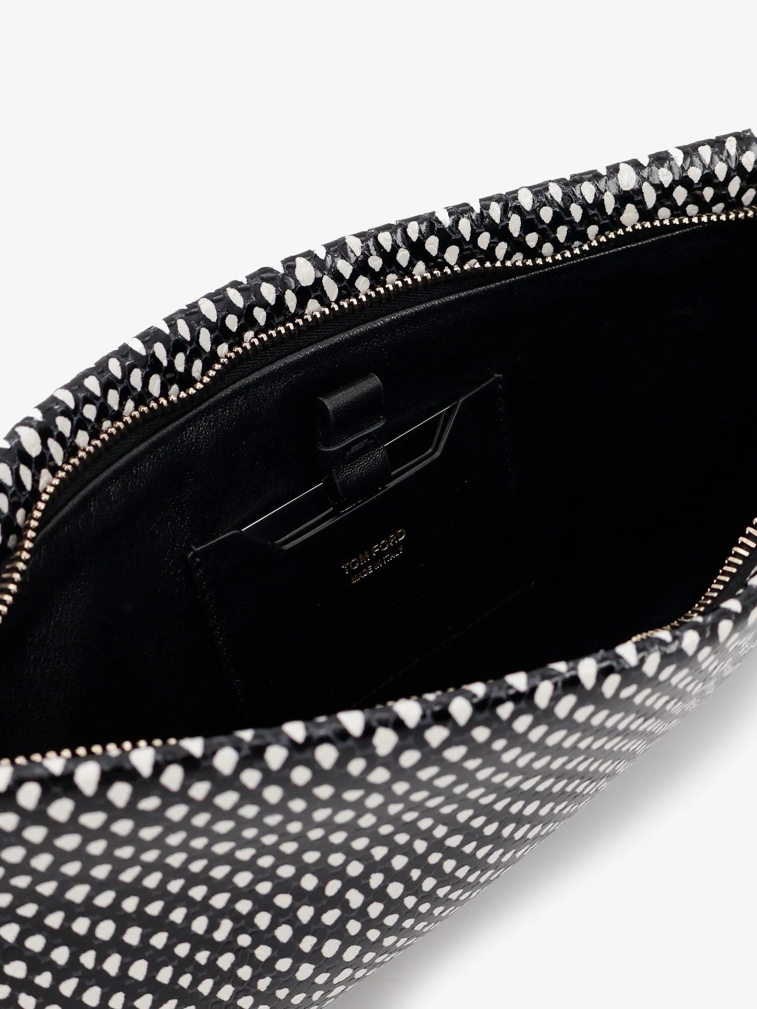 Aura leather clutch bag with lettering logo on the front