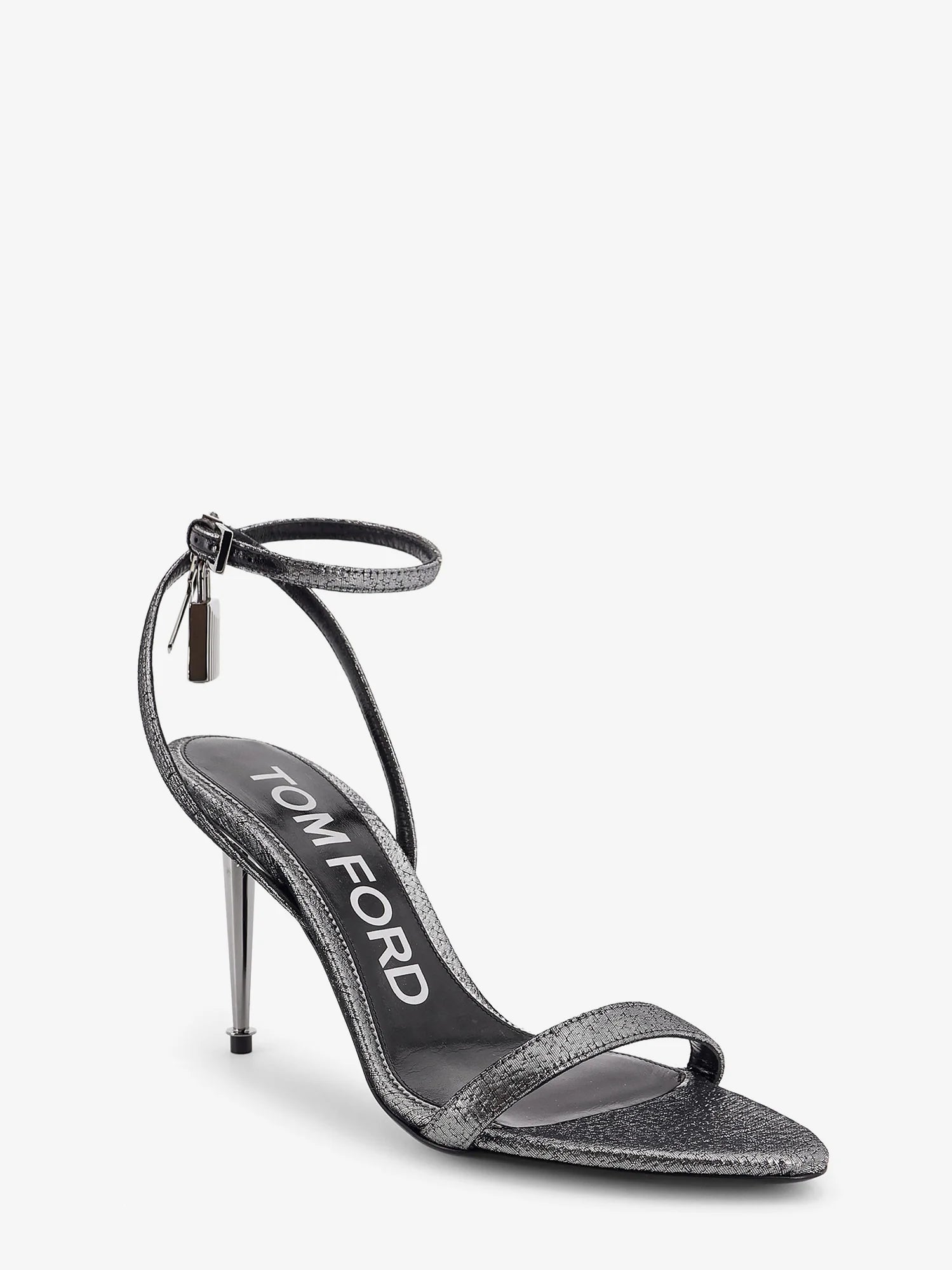 Laminated heeled sandals with laminated effect