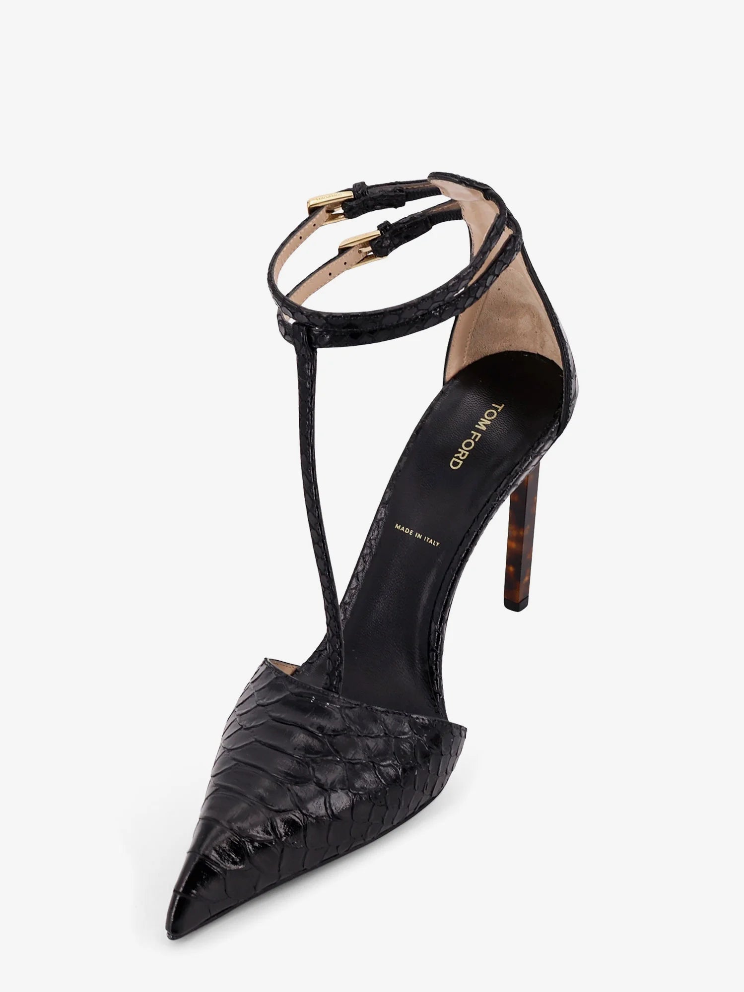 Python-effect leather pumps