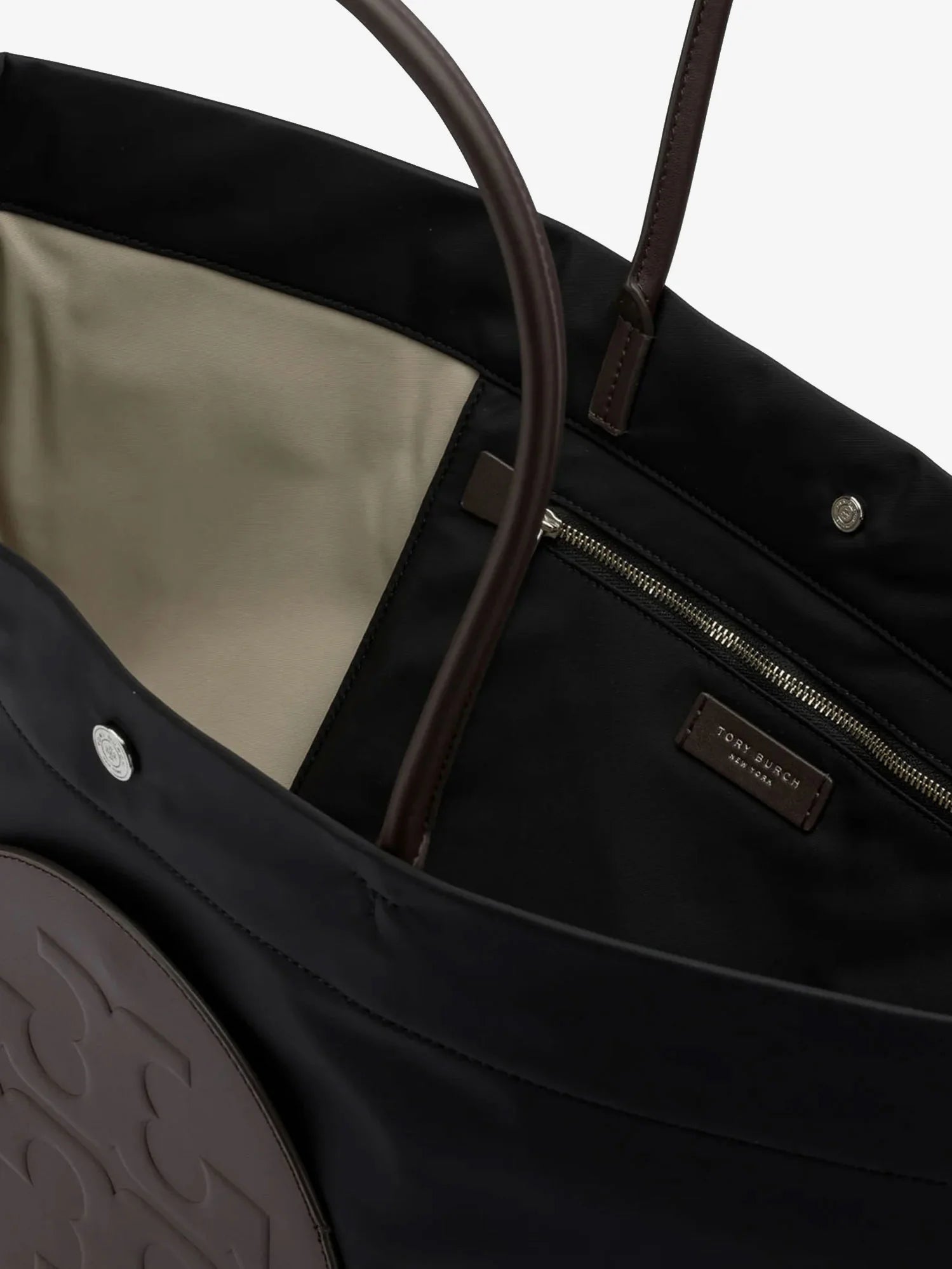 Ella Twist nylon shoulder bag with maxi front logo patch