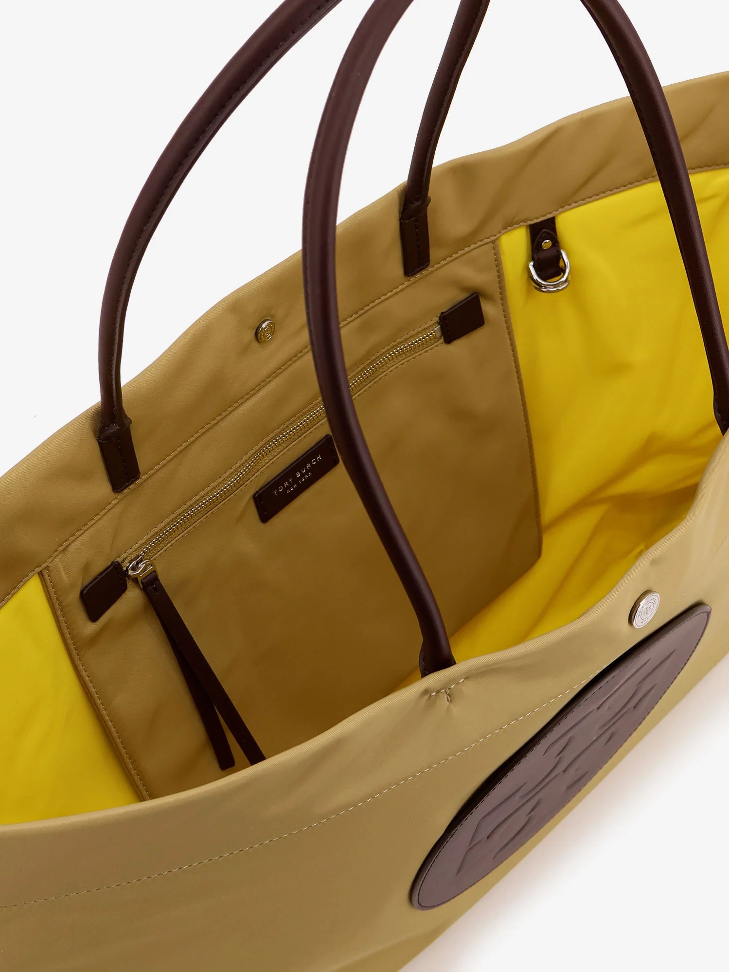 Ella Twist nylon shoulder bag with maxi front logo patch