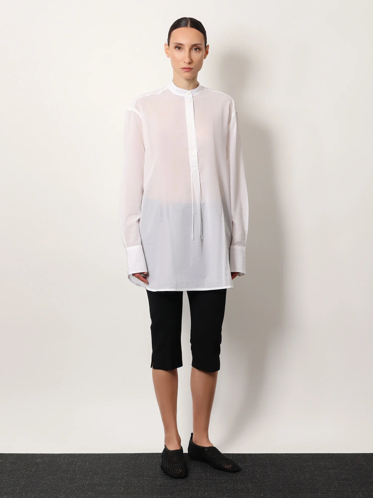 Stand collar organic cotton shirt