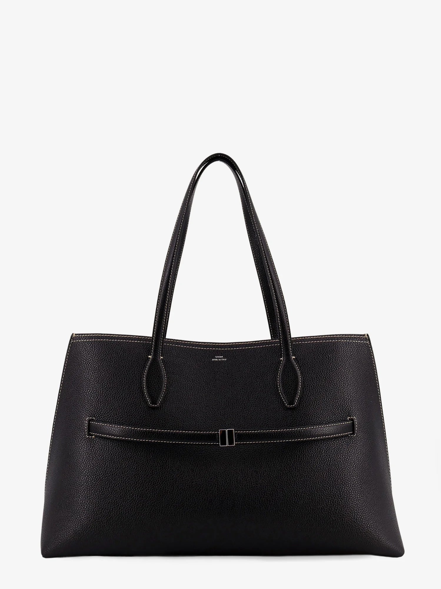 Leather shoulder bag with lettering logo on the front