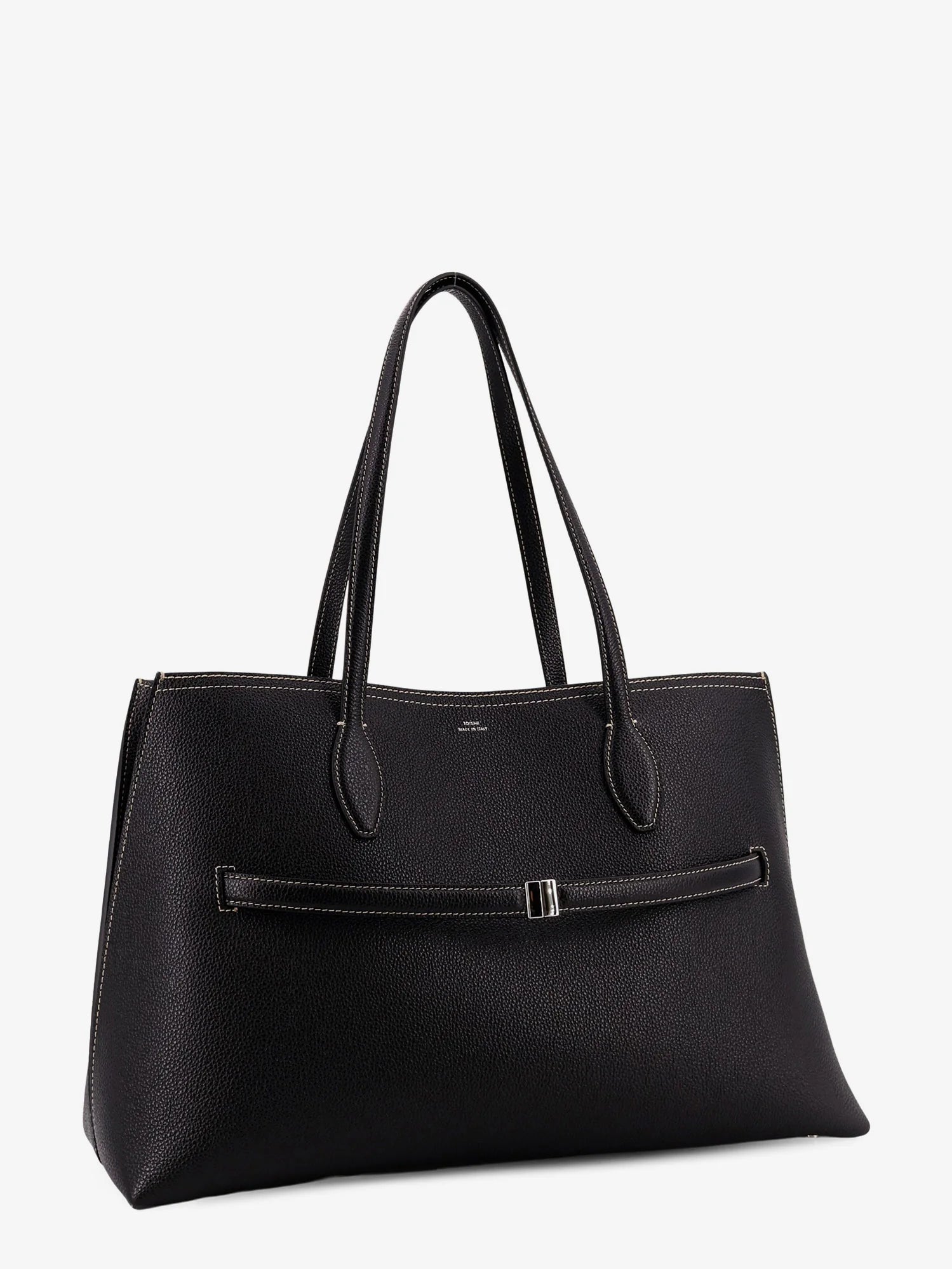 Leather shoulder bag with lettering logo on the front